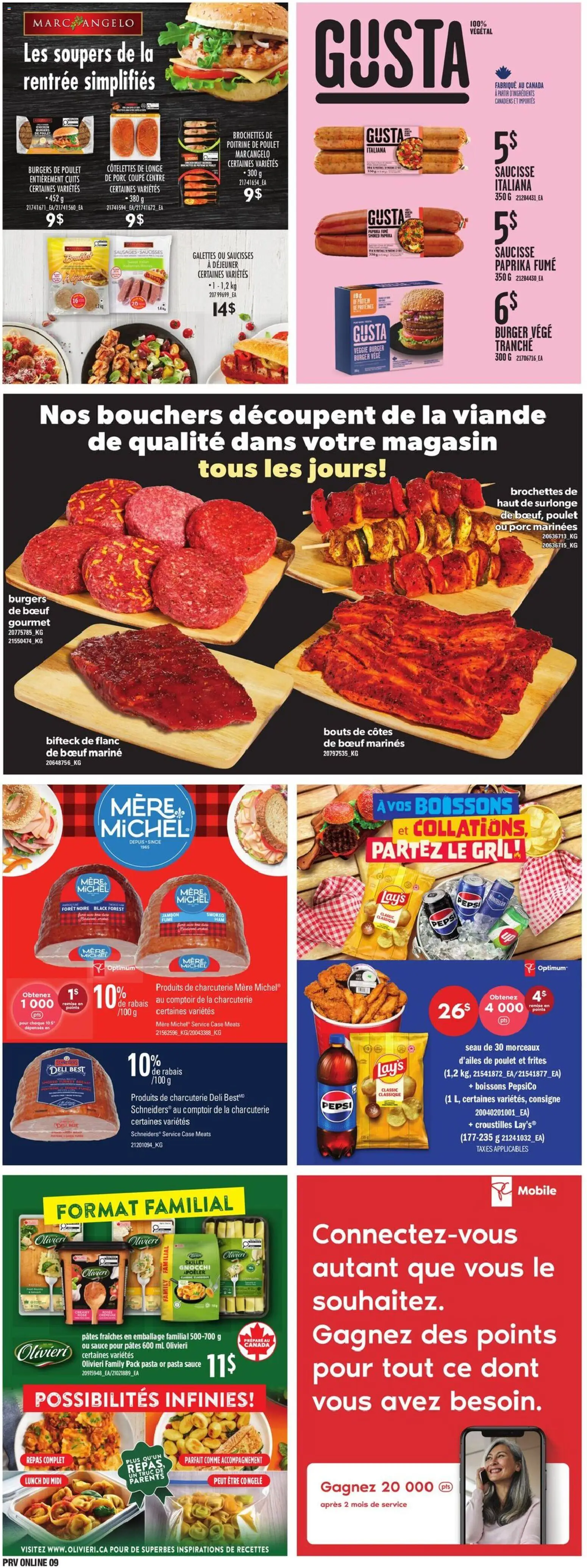 Provigo flyer valid from Sep 3, 2026 | Page: 9 | Products: Pasta, Gnocchi, Pepsi, Burgers