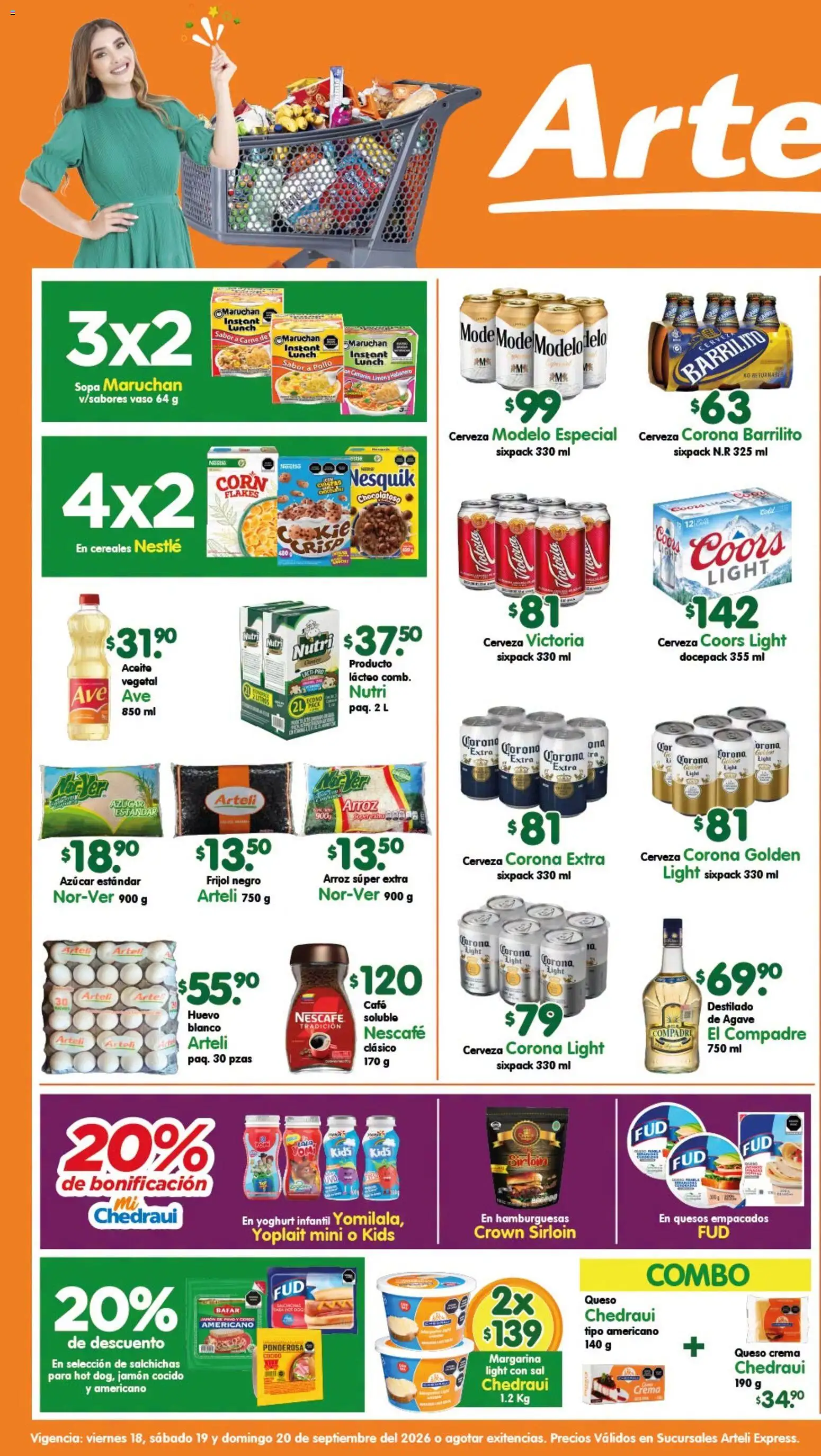 Nuevas ofertas de Arteli válidas en toda la República Mexicana desde el 18/09/2026. ¡Encuentra las mejores ofertas en Arteli folleto Express! | Página: 1 | Productos: Jamón cocido, Sal, Huevo, Carne