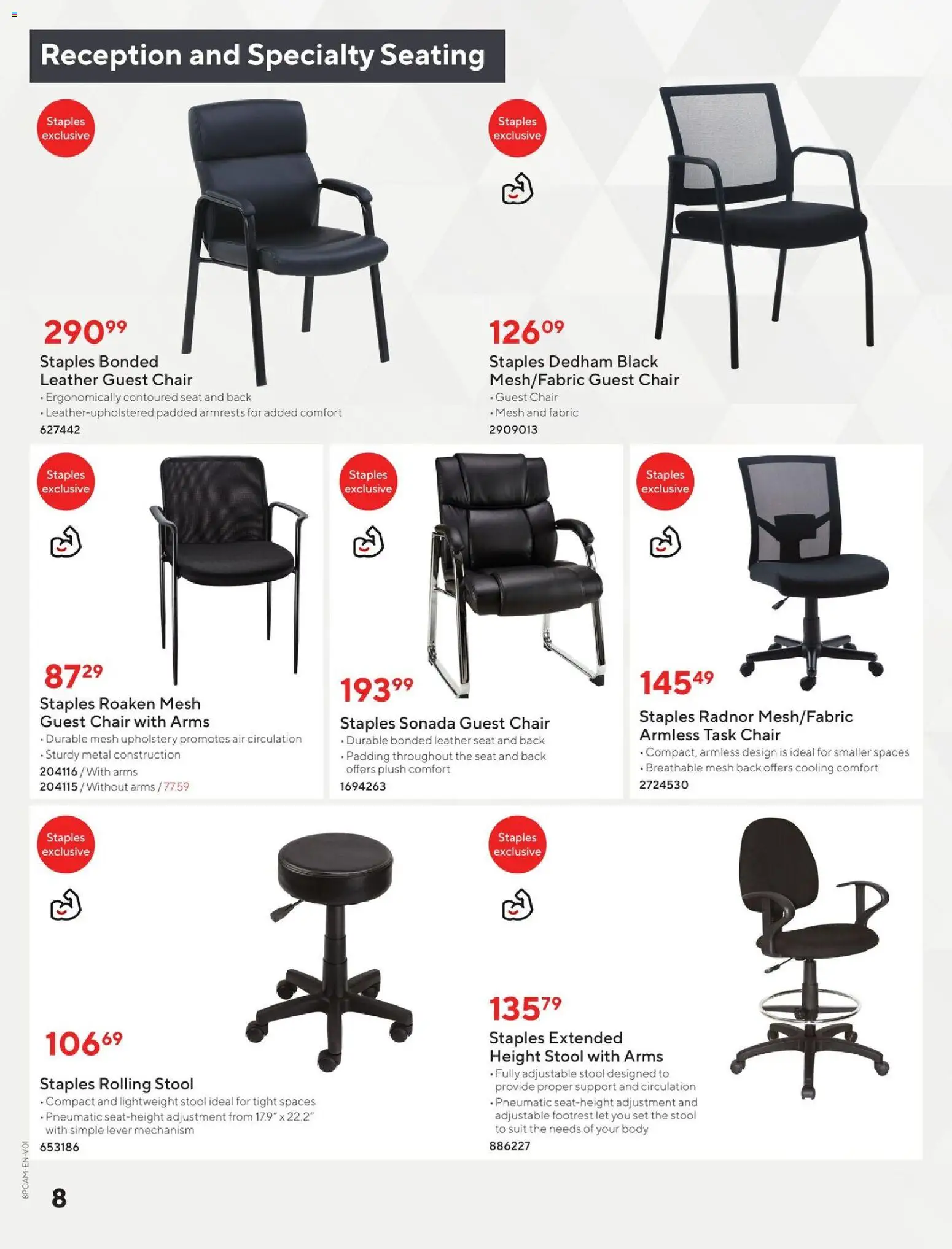 Staples flyer valid from Aug 12, 2026 | Page: 8 | Products: Chair, Suit