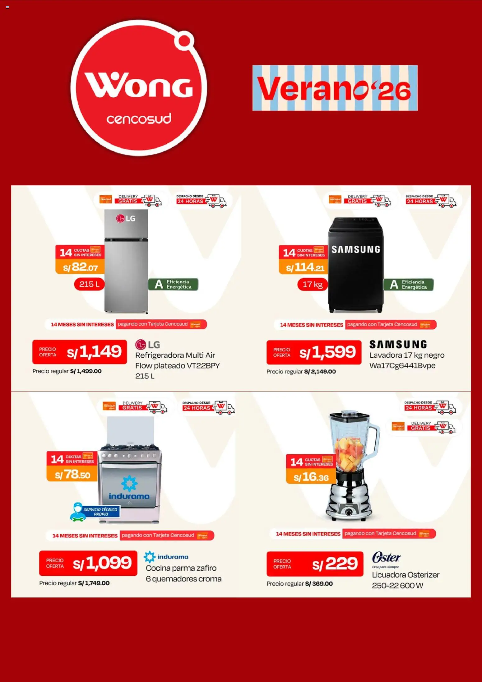 Catálogo Wong válido desde 22/06/2026 | Página: 5 | Productos: Lavadora, Cocina, Licuadora