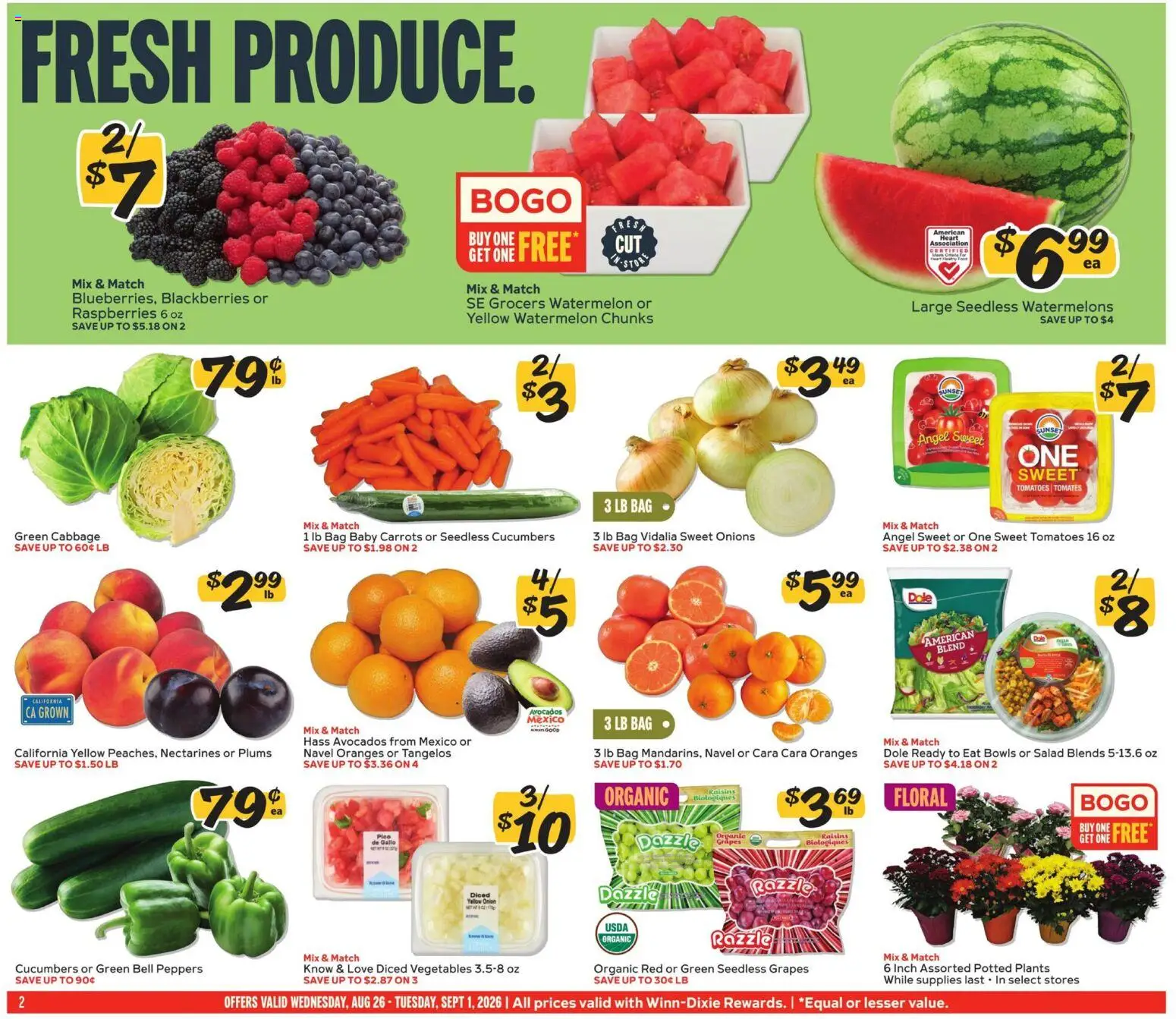 Winn Dixie Weekly Ad - valid from 08/26/2026 | Page: 2 | Products: Nectarines, Plums, Cucumbers, Grapes