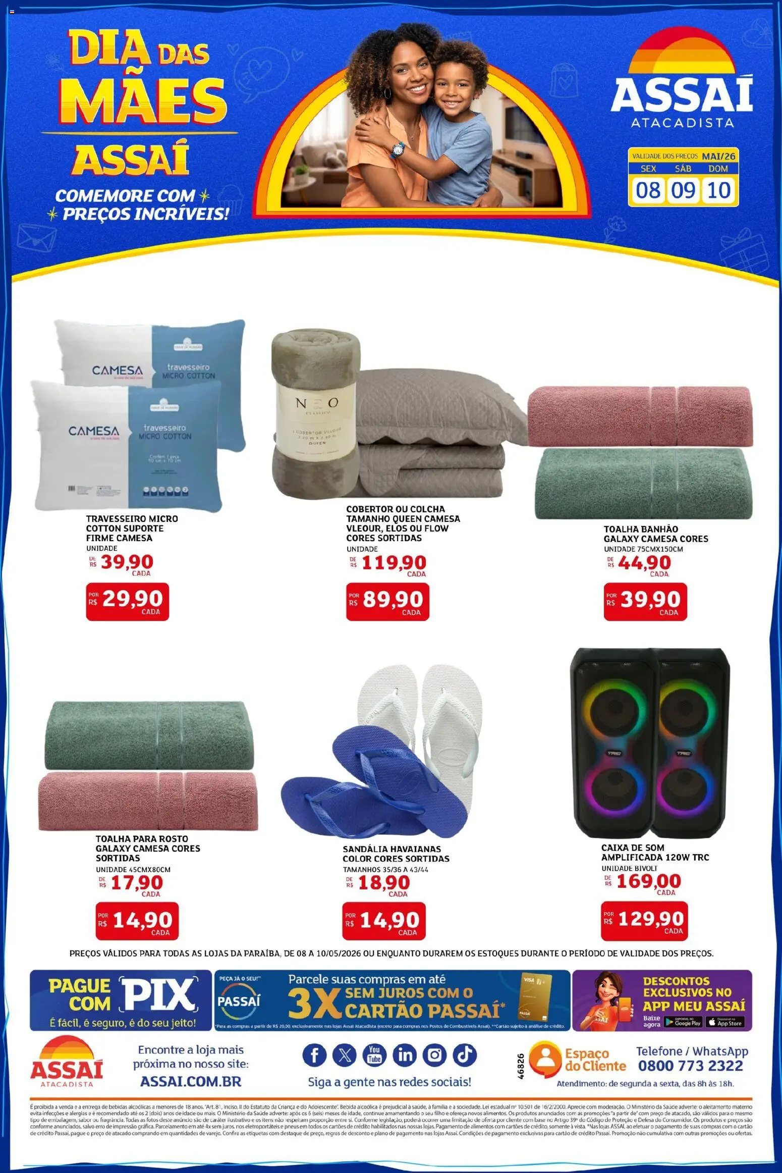 Assaí Atacadista Folheto - válido de 08.05.2026 | Página: 1 | Produtos: Colcha, Cobertor, Base, Bebida
