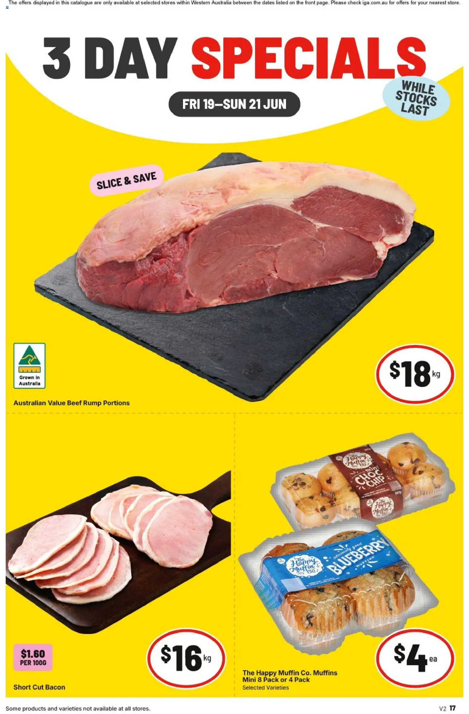 IGA catalogue - valid from 19.06.2026 | Page: 1 | Products: Bacon, Muffins, Beef
