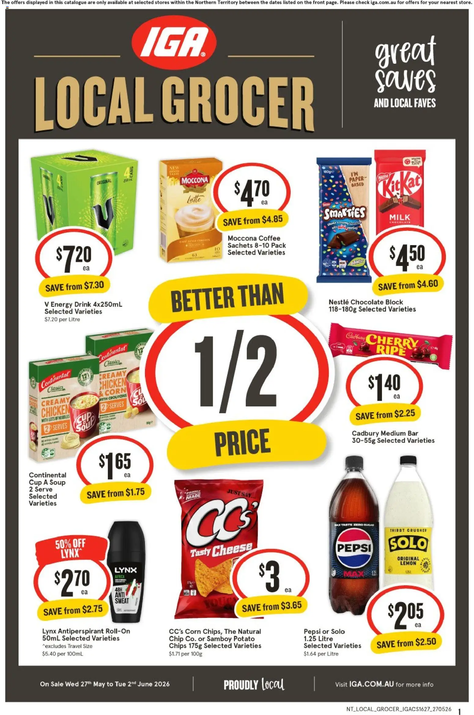 IGA catalogue - valid from 27.05.2026 | Page: 1 | Products: Cheese, Coffee, Sugar, Lemon