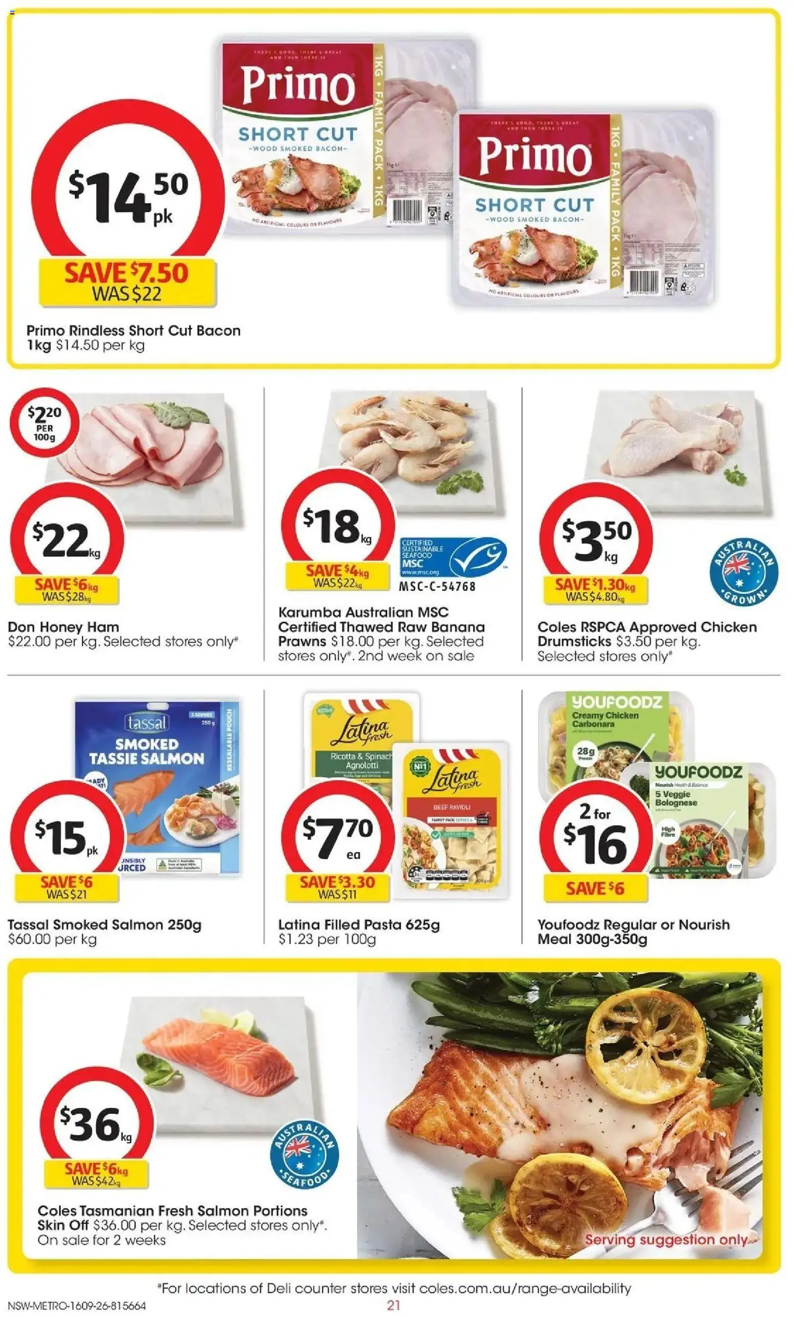 Coles catalogue - valid from 16/09/2026 | Page: 21 | Products: Chicken drumsticks, Pasta, Spinach, Sustainable