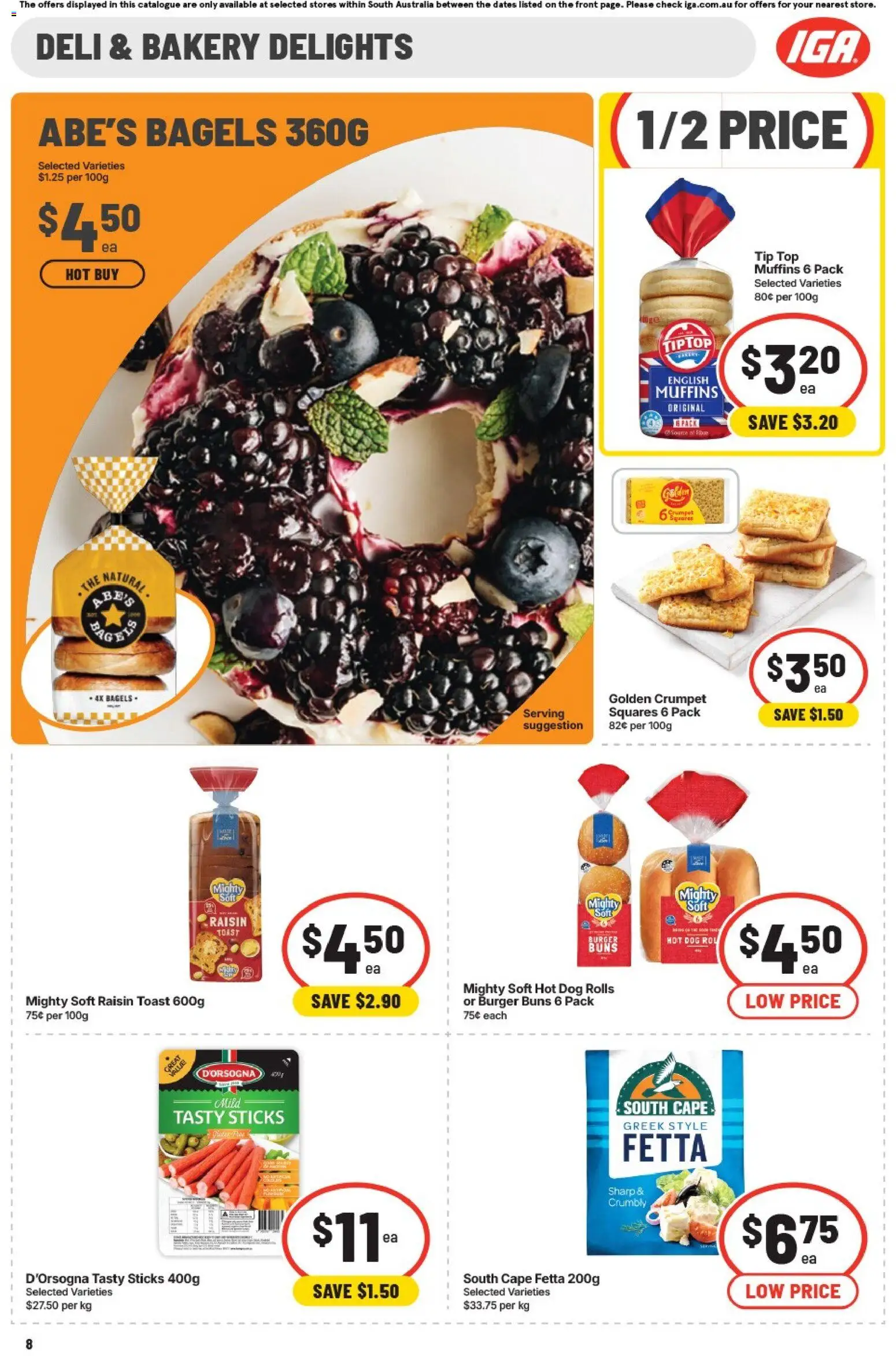 IGA catalogue - valid from 19/08/2026 | Page: 8 | Products: Bagels, Muffins, Toast, Bakery