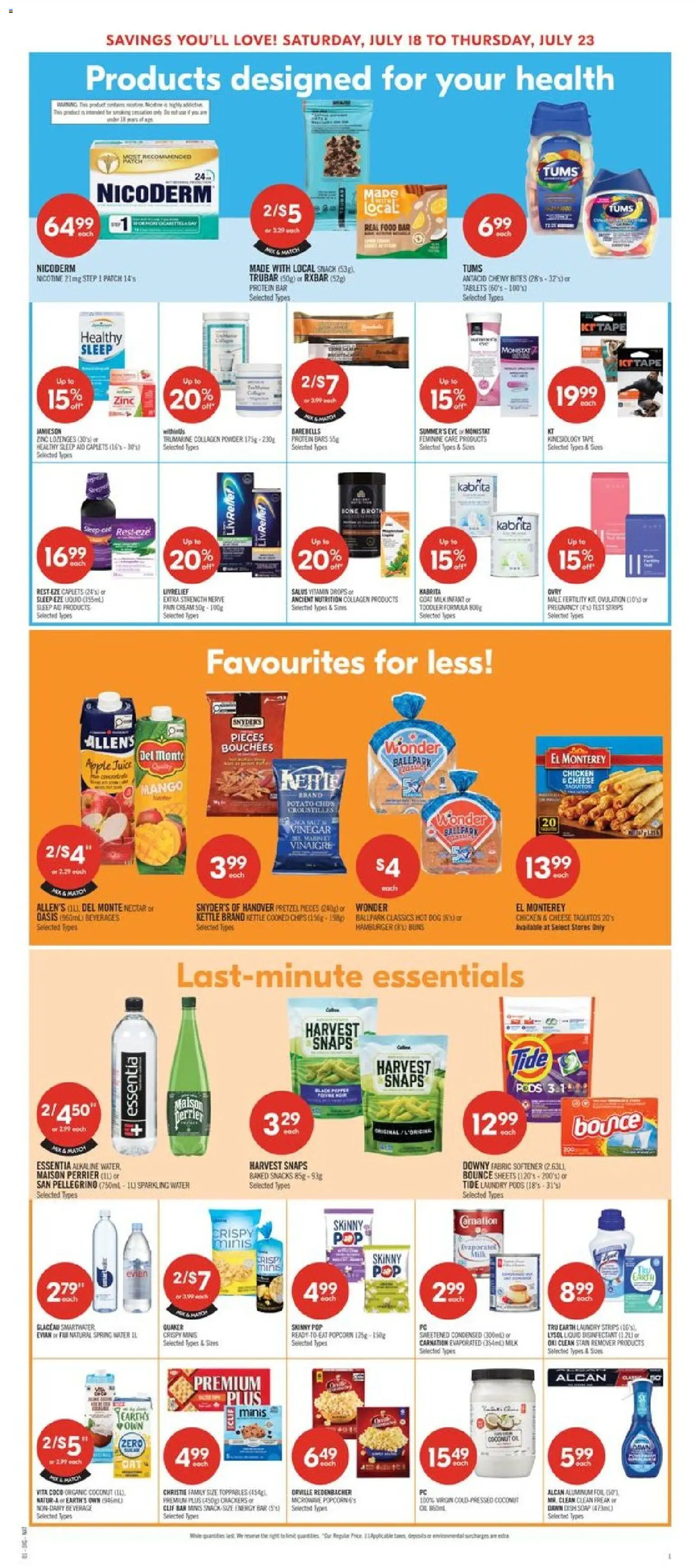 Shoppers flyer valid from Jul 17, 2026 | Page: 16 | Products: Hamburger, Stain remover, Spring water, Juice