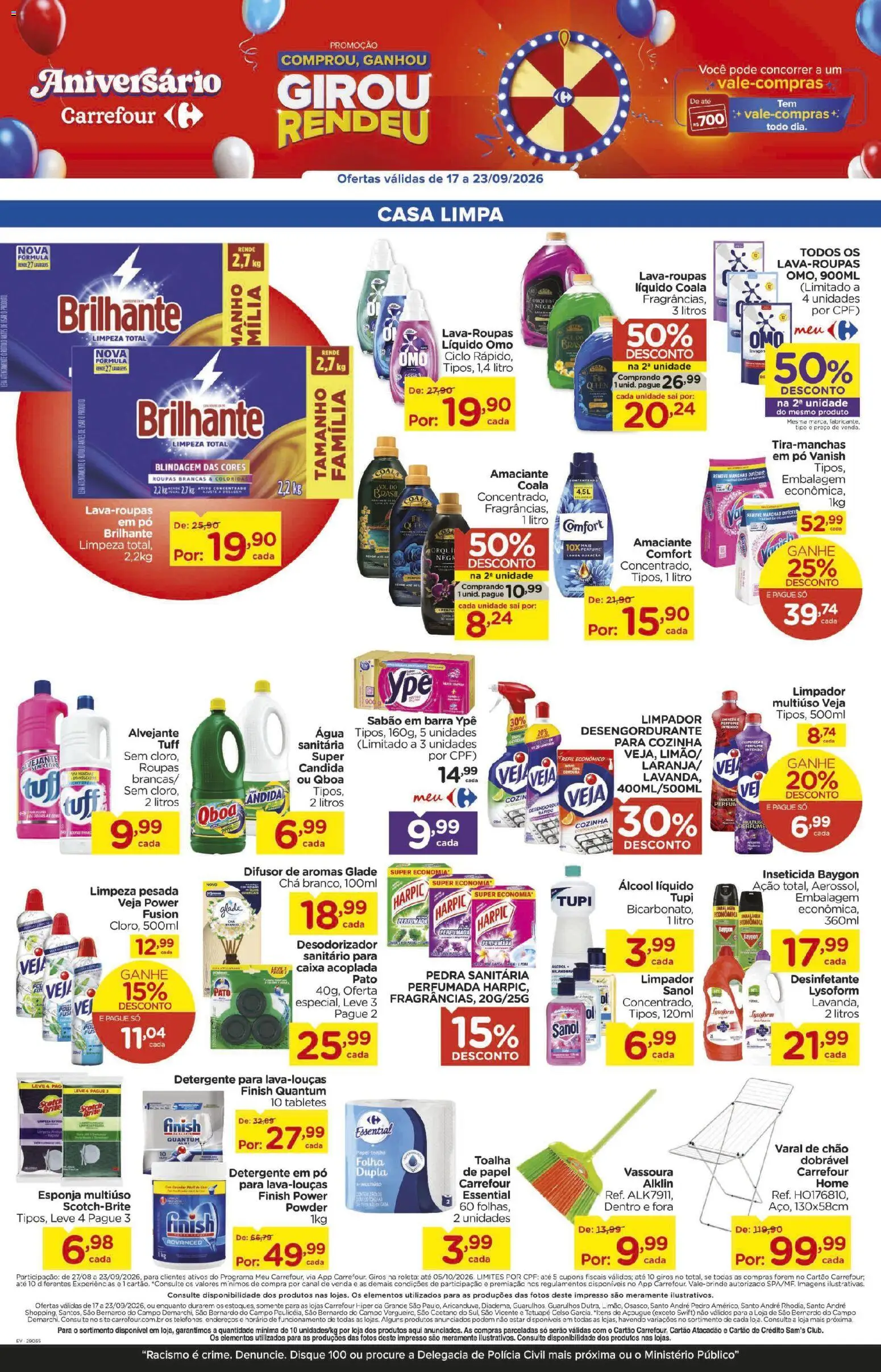 Carrefour Folheto - válido de 17/09/2026 | Página: 7 | Produtos: Varal de chão, Pato, Desinfetante, Vassoura