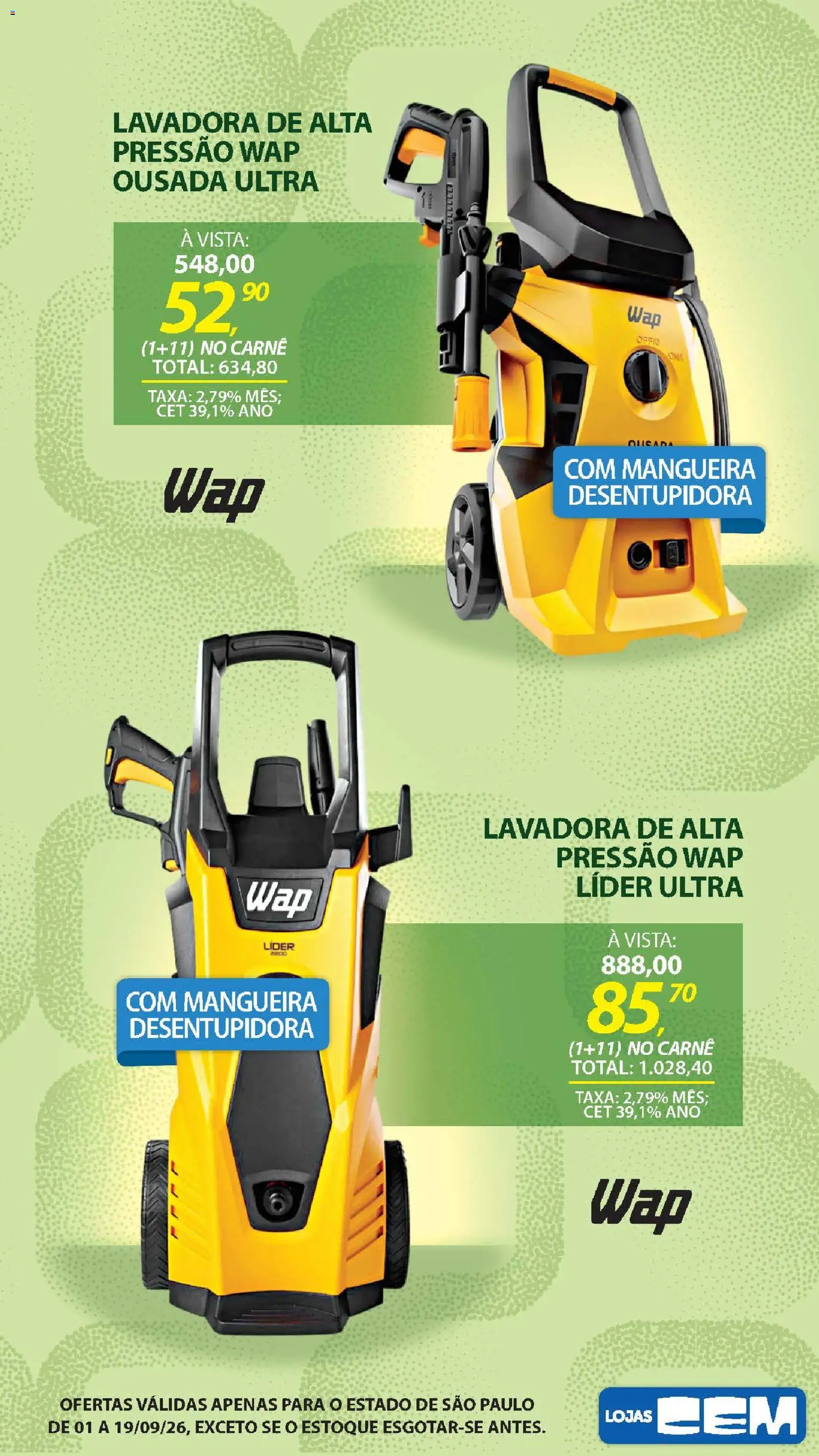 Lojas Cem Folheto - válido de 01/09/2026 | Página: 116 | Produtos: Mangueira, Carne, Lavadora de alta pressão