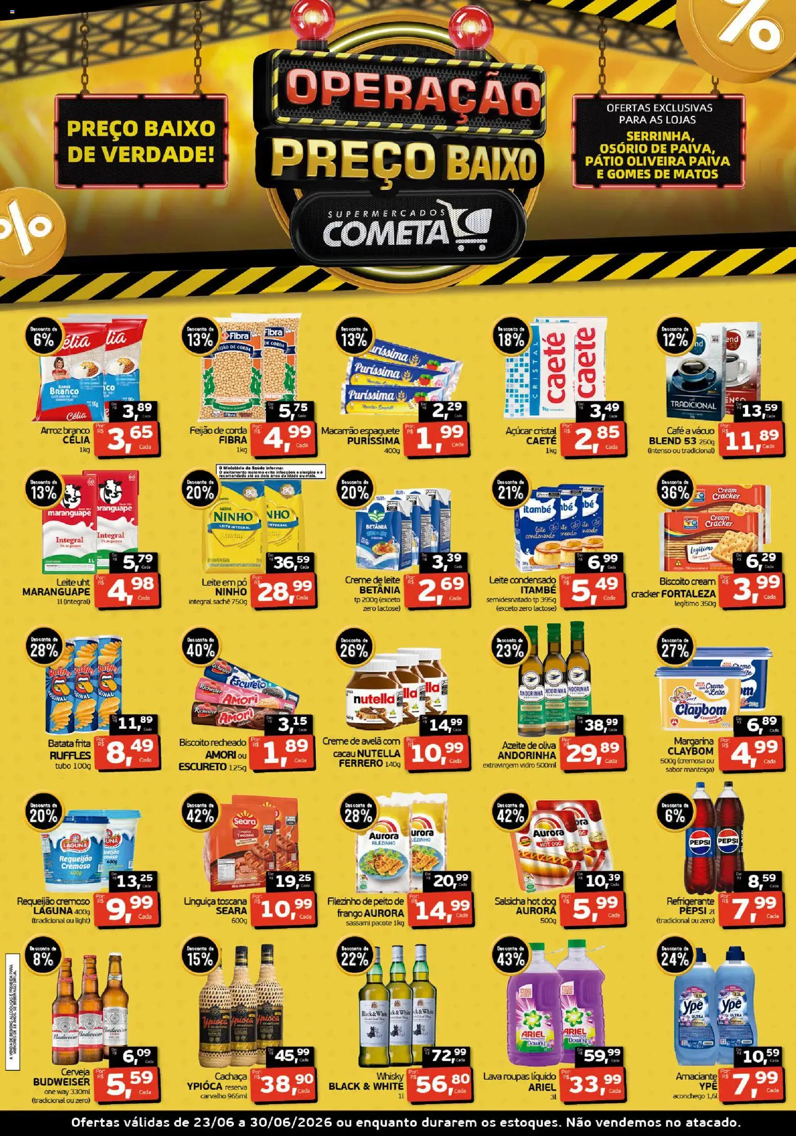 Cometa Supermercados Folheto - válido de 23/06/2026 | Página: 1 | Produtos: Leite integral, Cerveja, Azeite, Amaciante