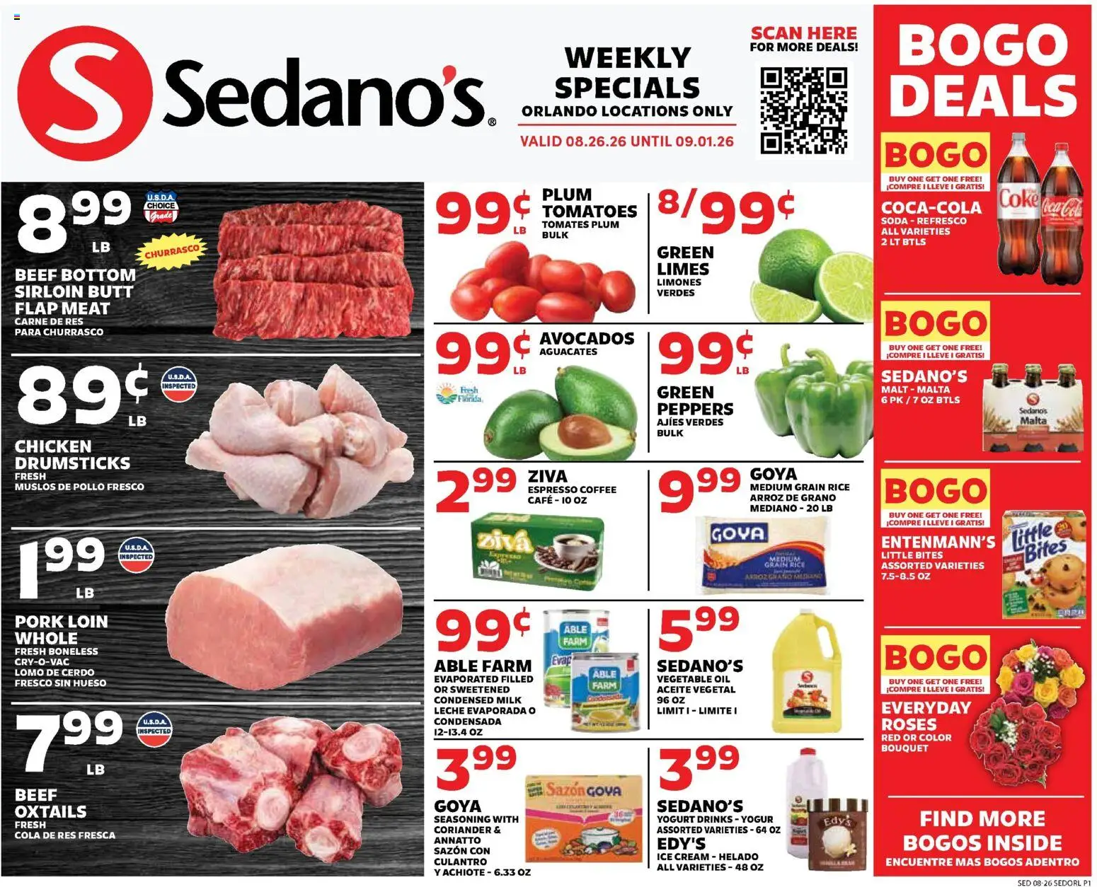 Sedano's Weekly Ad - valid from 08/26/2026 | Page: 1 | Products: Peppers, Milk, Coffee, Drumsticks