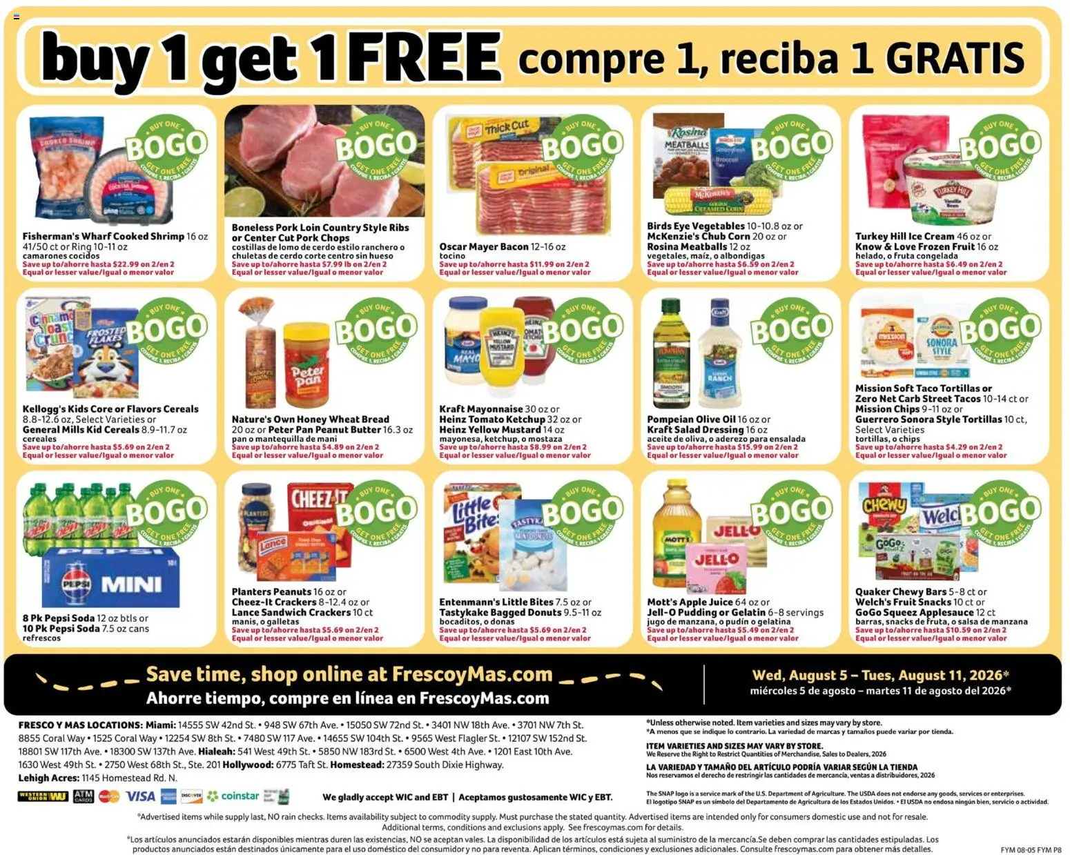 Fresco y Más Weekly Ad - valid from 08/05/2026 | Page: 8 | Products: Olive oil, Cream, Ice cream, Pepsi
