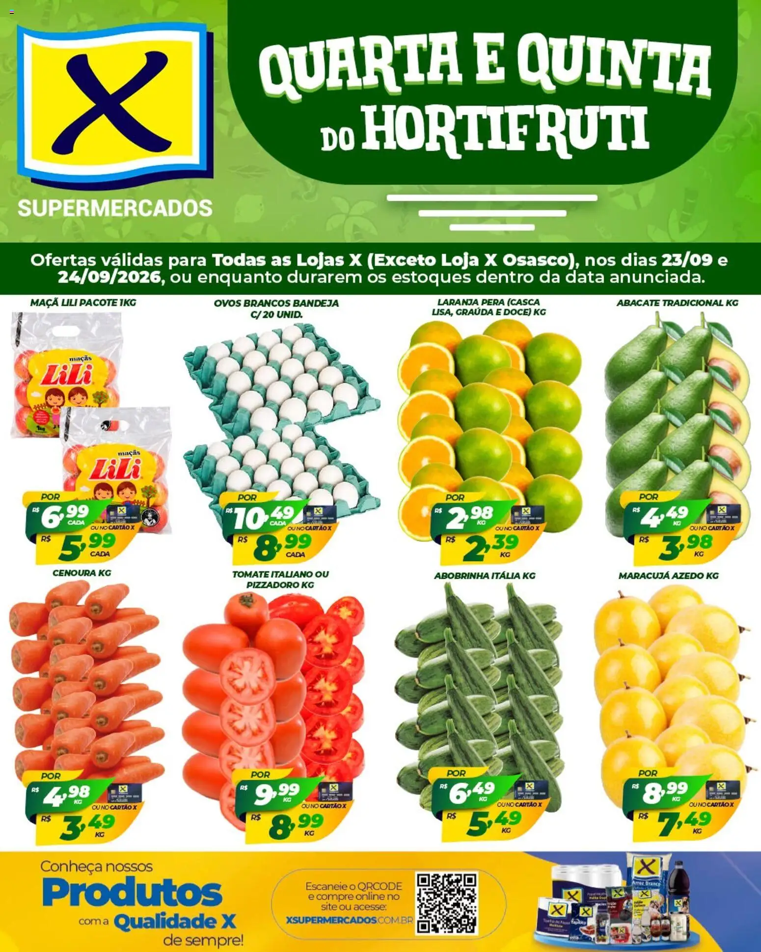 X Supermercados Folheto - válido de 23/09/2026 | Página: 1 | Produtos: Maracujá, Abobrinha, Abacate, Ovos