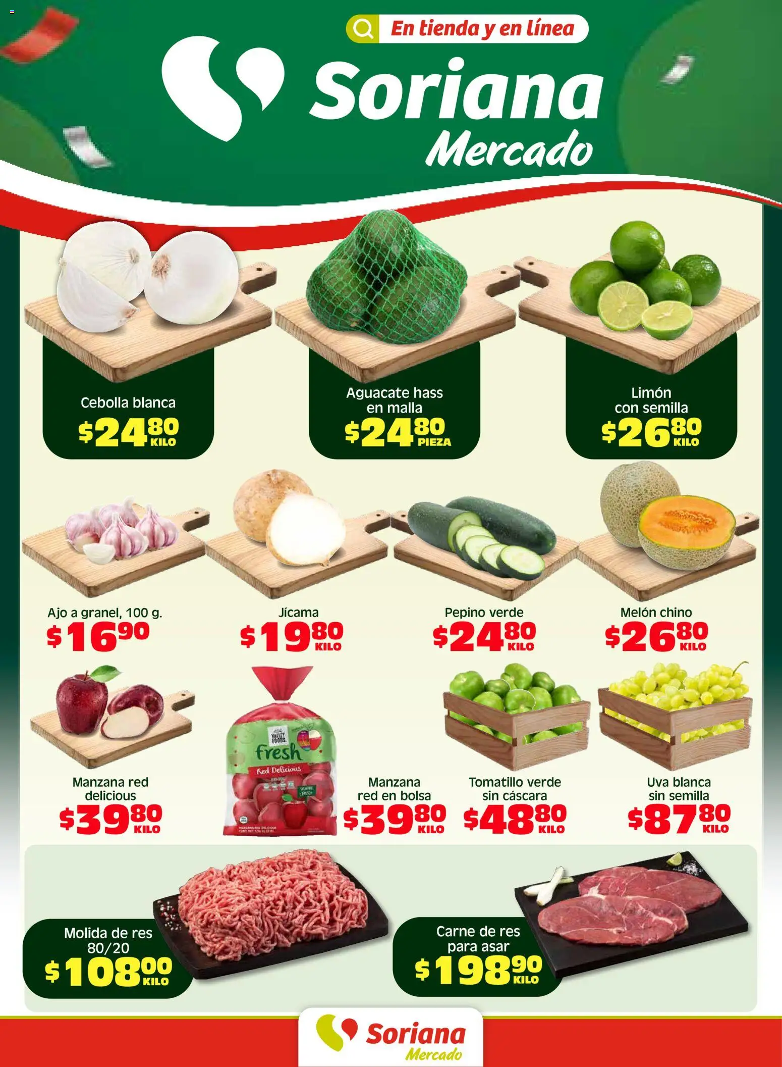 Nuevas ofertas de Soriana válidas en toda la República Mexicana desde el 08.05.2026. ¡Encuentra las mejores ofertas en Soriana Fin de Semana Mercado: Saltillo y Torreón! | Página: 1 | Productos: Melón, Bolsa, Res, Malla