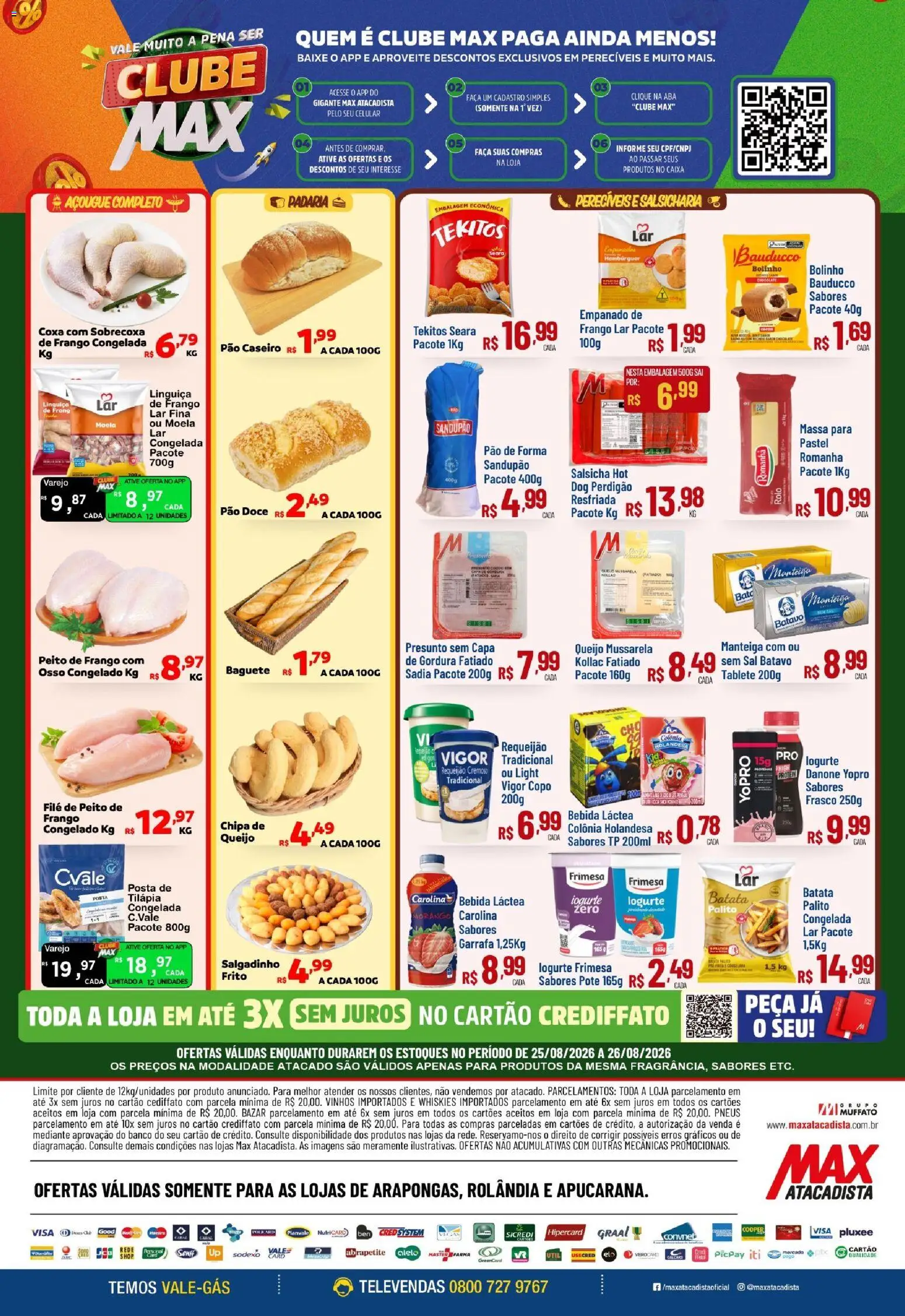 Max Atacadista Folheto - válido de 25/08/2026 | Página: 2 | Produtos: Moela, Pão, Sal, Frango
