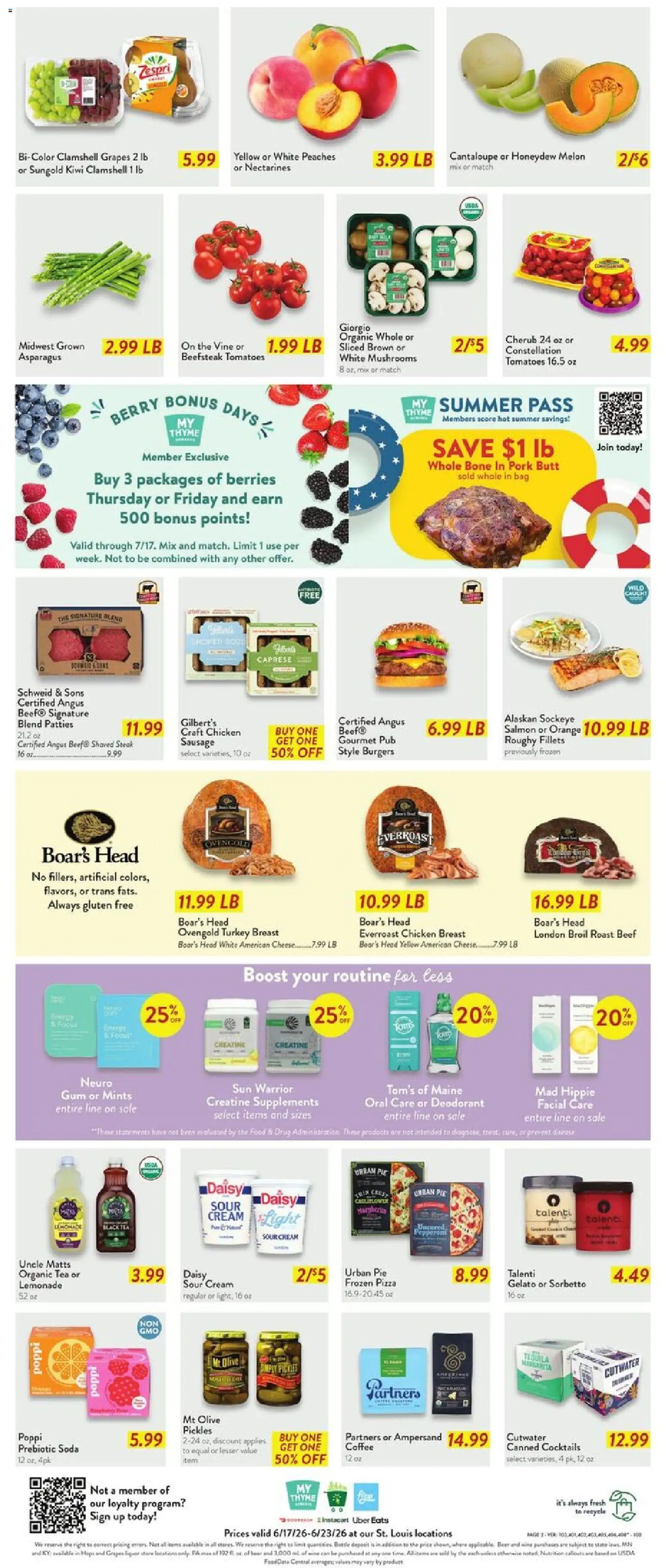 Fresh Thyme Weekly Ad - valid from 17.06.2026 | Page: 5 | Products: Peaches, Asparagus, Mushrooms, Tomatoes