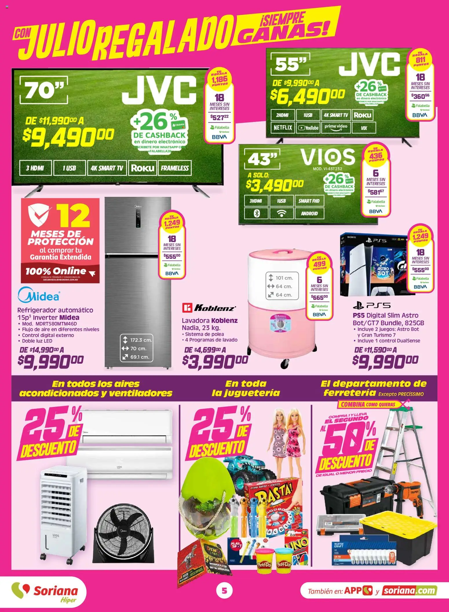 Nuevas ofertas de Soriana válidas en toda la República Mexicana desde el 12.06.2026. ¡Encuentra las mejores ofertas en Soriana folleto! | Página: 5 | Productos: Usb, Refrigerador, Lavadora, Video