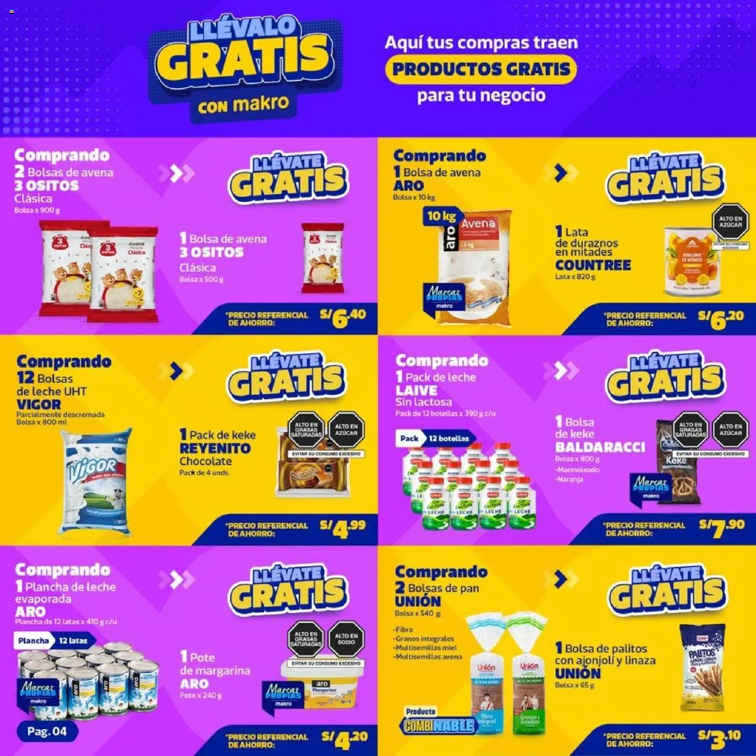Catálogo Makro válido desde 04.06.2026 | Página: 4 | Productos: Leche, Pan, Chocolate, Avena