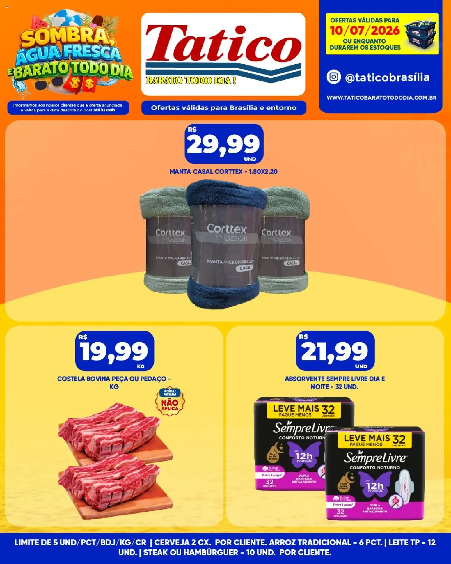Tatico Folheto - válido de 11/07/2026 | Página: 19 | Produtos: Leite, Cerveja, Arroz, Absorvente