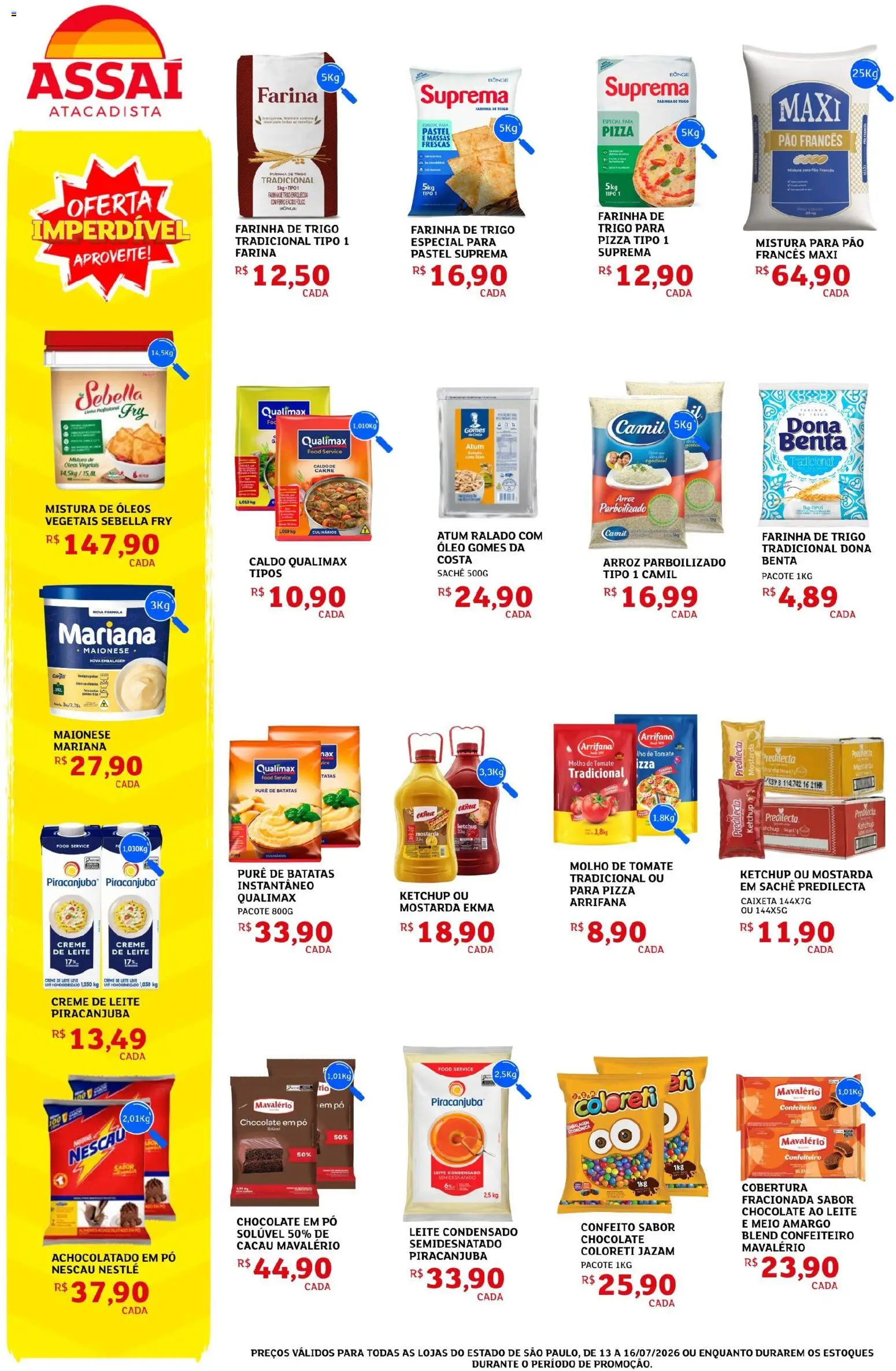 Assaí Atacadista Folheto - válido de 13/07/2026 | Página: 2 | Produtos: Molho de tomate, Leite, Atum, Pão francês