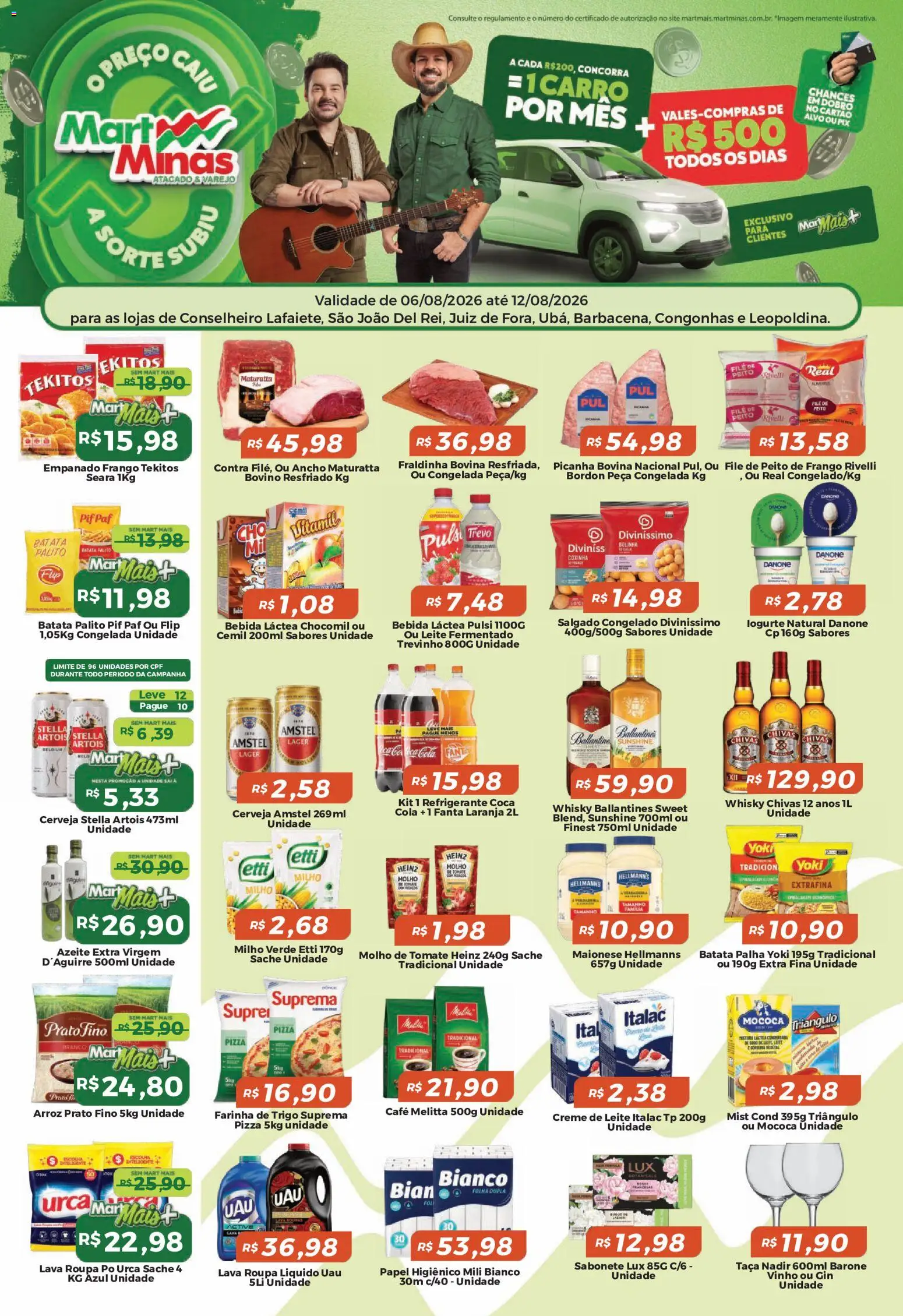 Mart Minas Folheto - válido de 06/08/2026 | Página: 1 | Produtos: Fanta, Leite, Bebida, Batata palha