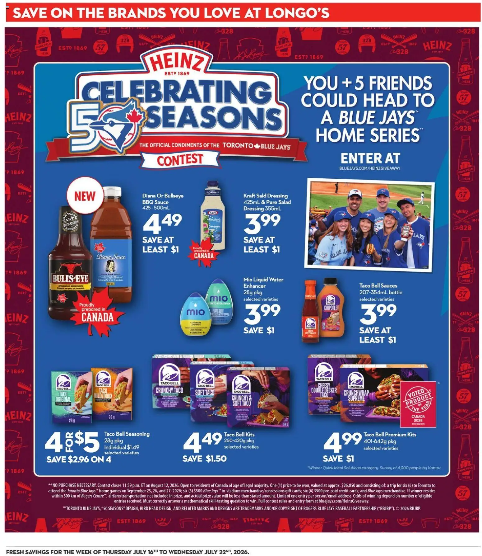 Longo's flyer valid from Jul 16, 2026 | Page: 18 | Products: Salad, Water, Dressing, Sauces