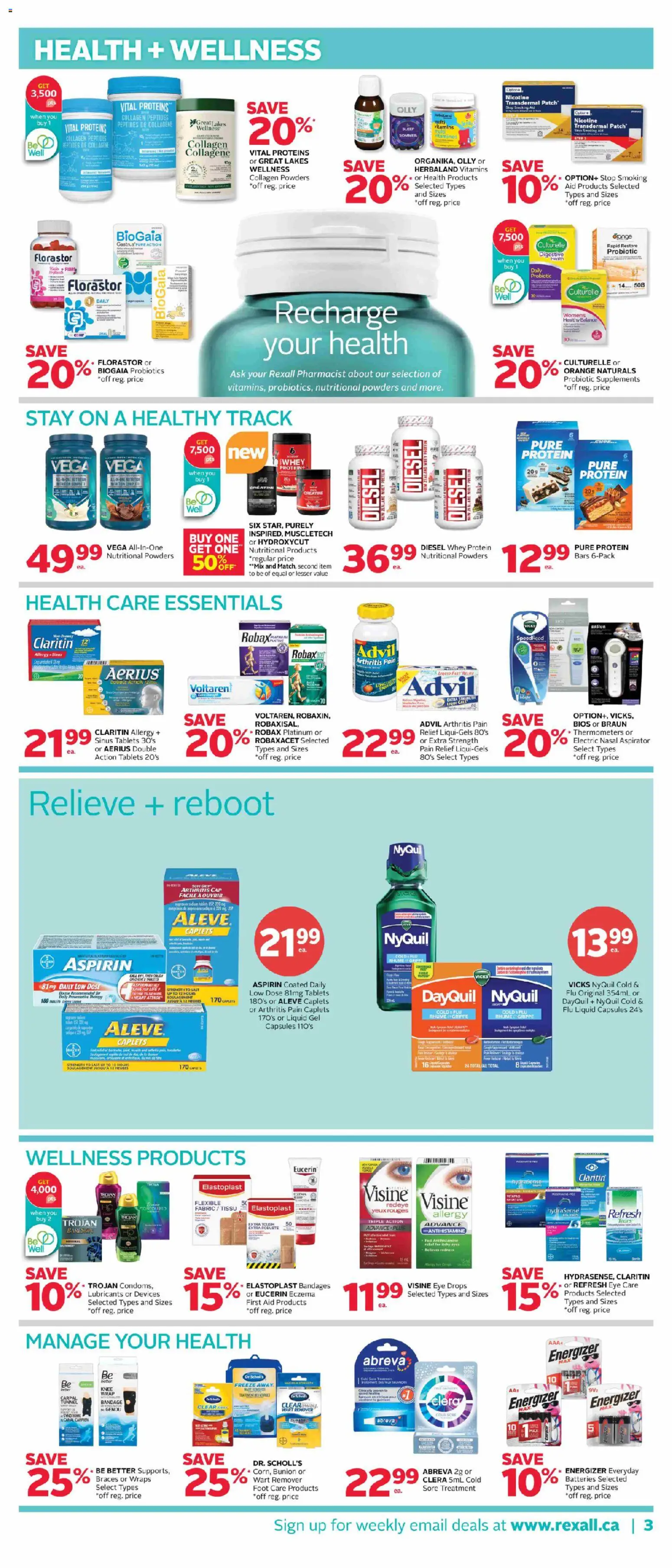 Rexall flyer valid from Oct 2, 2026 | Page: 10 | Products: Eye drops, Batteries, Capsules, Protein