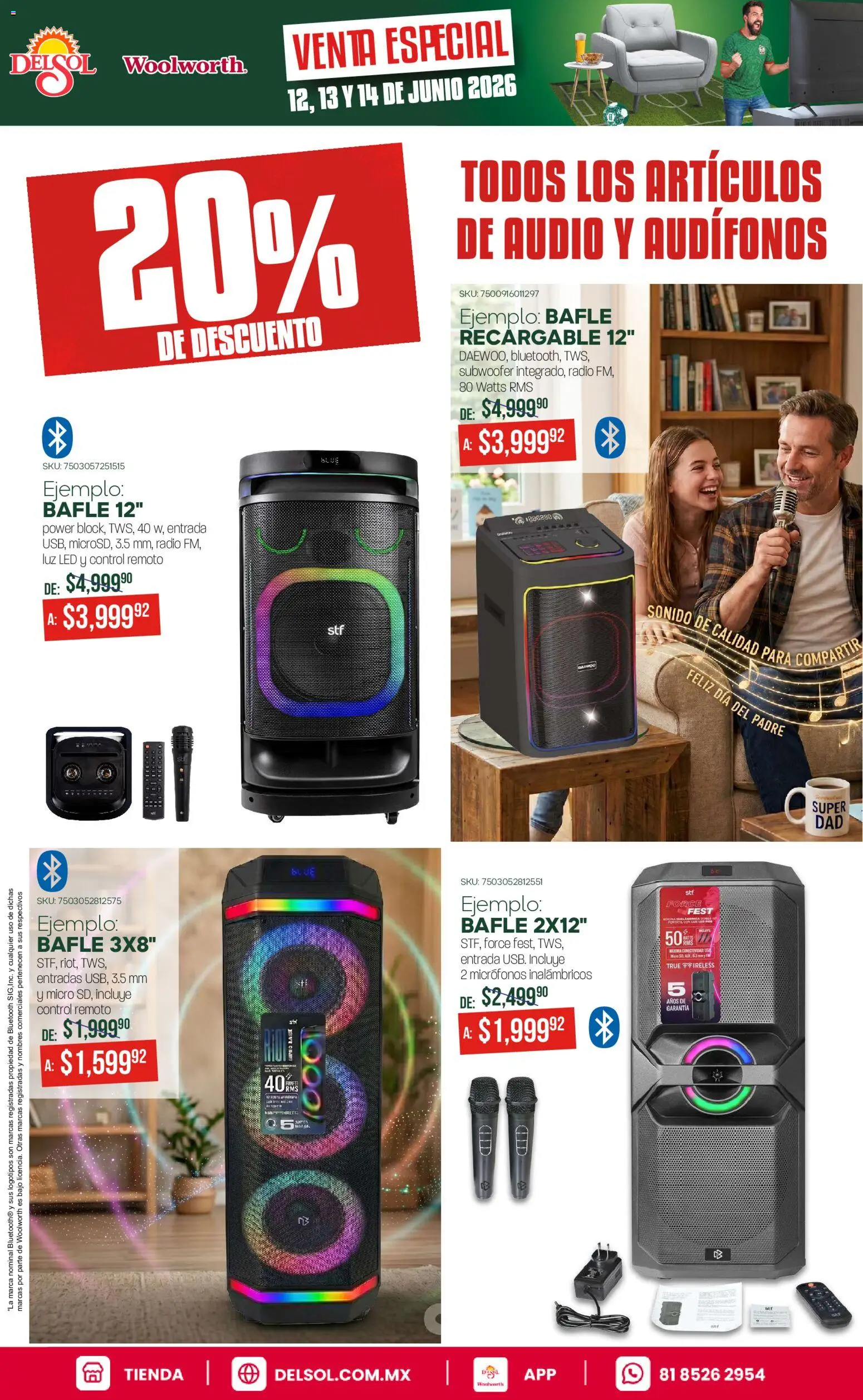 Nuevas ofertas de Del Sol y Woolworth válidas en toda la República Mexicana desde el 12.06.2026. ¡Encuentra las mejores ofertas en Del Sol y Woolworth catálogo! | Página: 4 | Productos: Audio, Radio, Audífonos, Control remoto