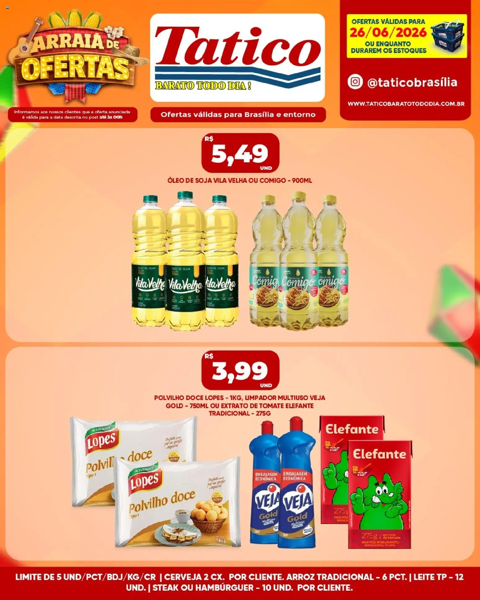 Tatico Folheto - válido de 26/06/2026 | Página: 3 | Produtos: Limpador multiuso, Leite, Cerveja, Hambúrguer