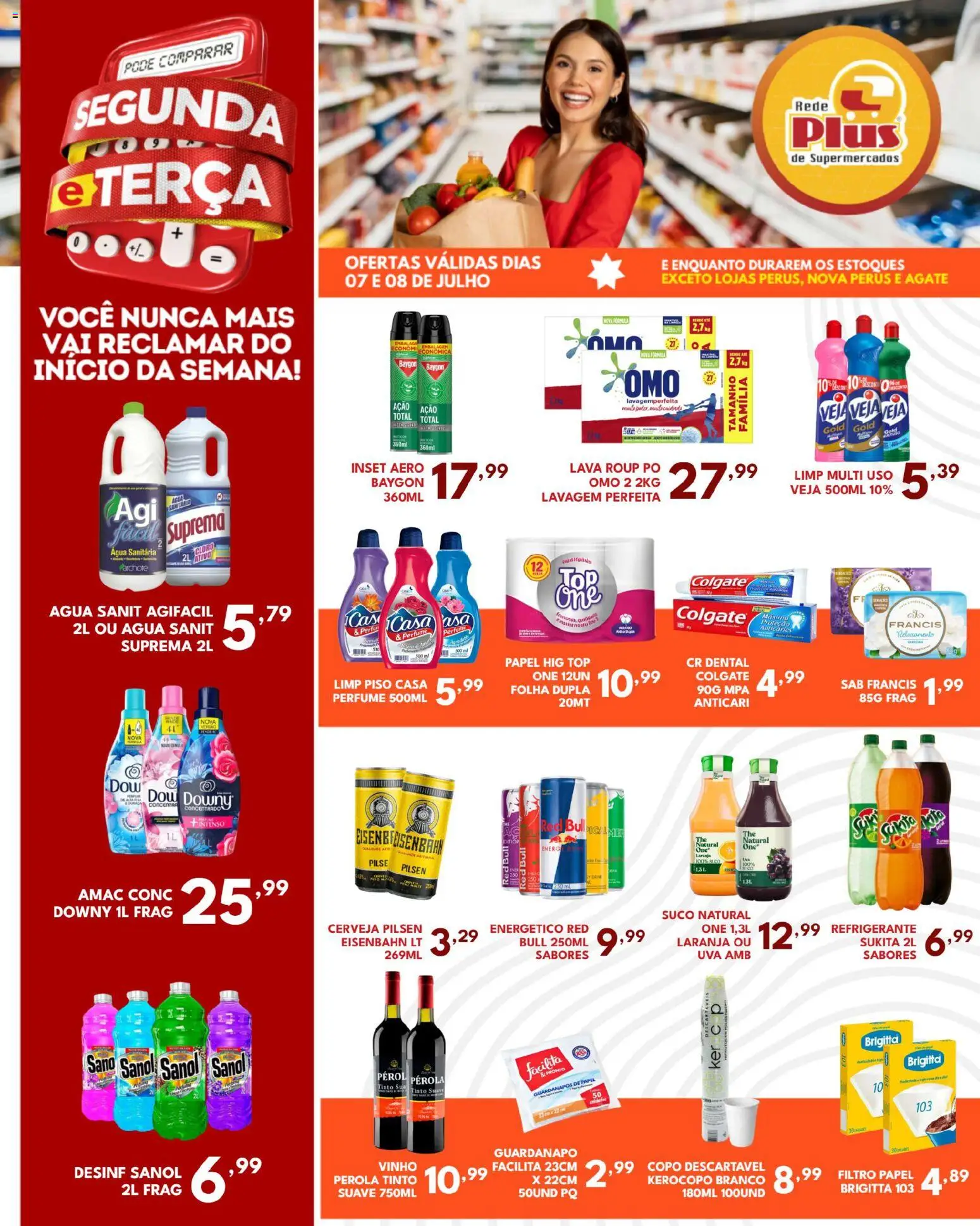 Rede Plus Supermercados Folheto - válido de 06/07/2026 | Página: 2 | Produtos: Cloro, Eisenbahn, Vinho, Água sanitária