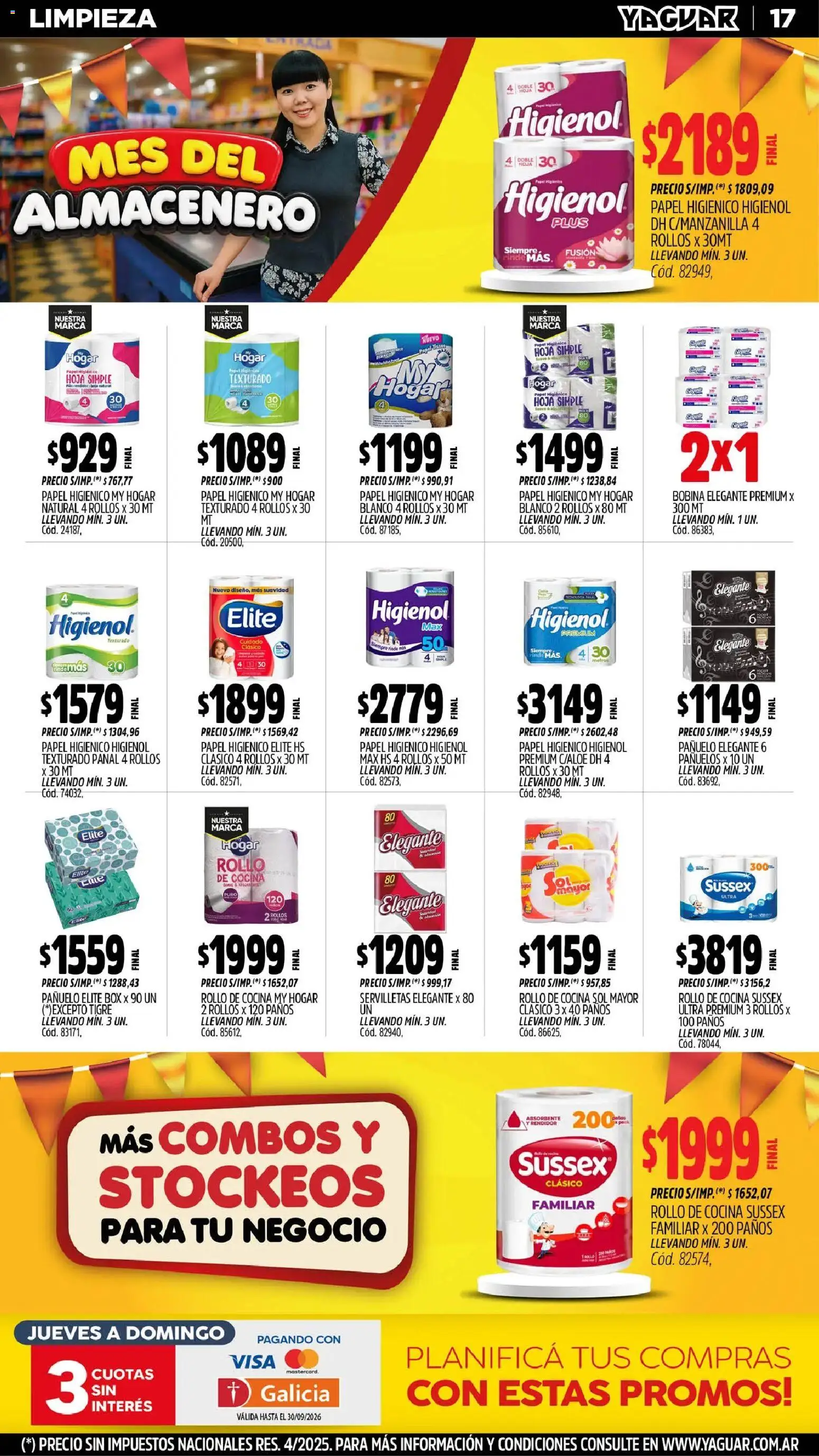 Yaguar - Oferta Semanal Mendoza │ válido desde el 31/08/2026 | Página: 17 | Productos: Papel higiénico, Pañuelo, Cocina, Servilletas