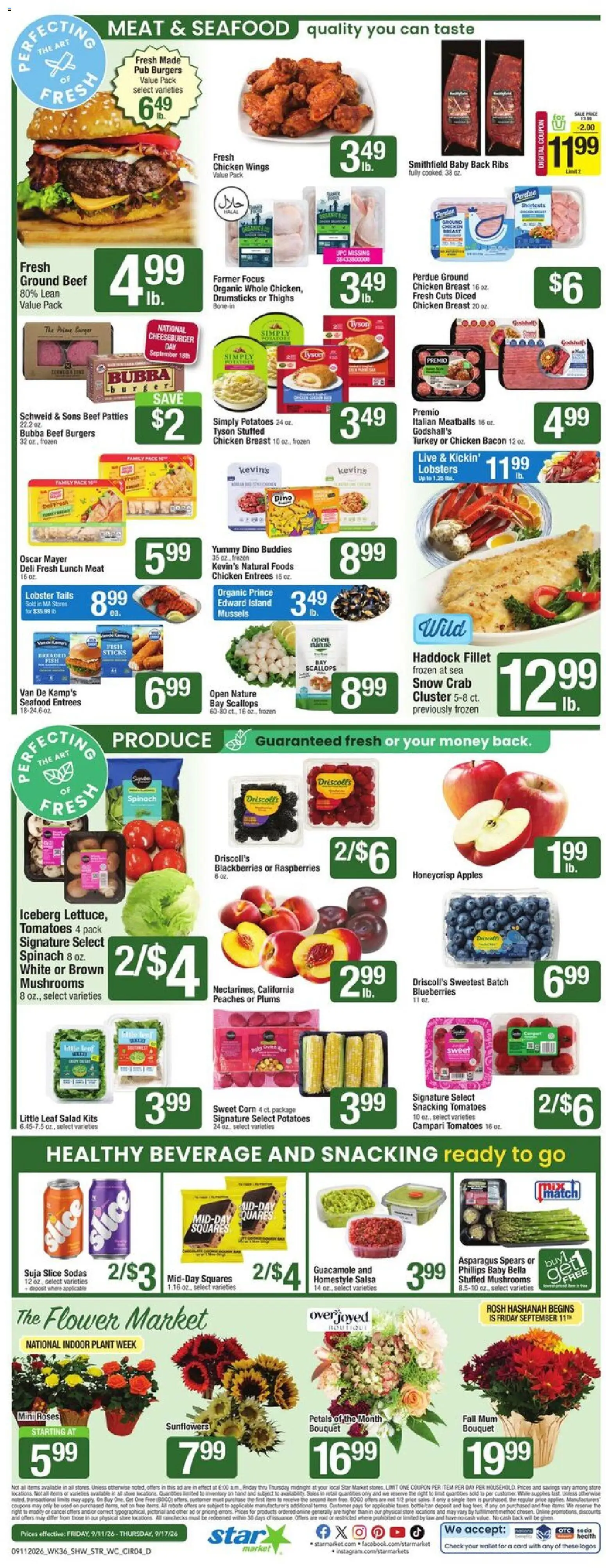 Star Market Weekly Ad - valid from 09/11/2026 | Page: 4 | Products: Asparagus, Guacamole, Bacon, Seafood