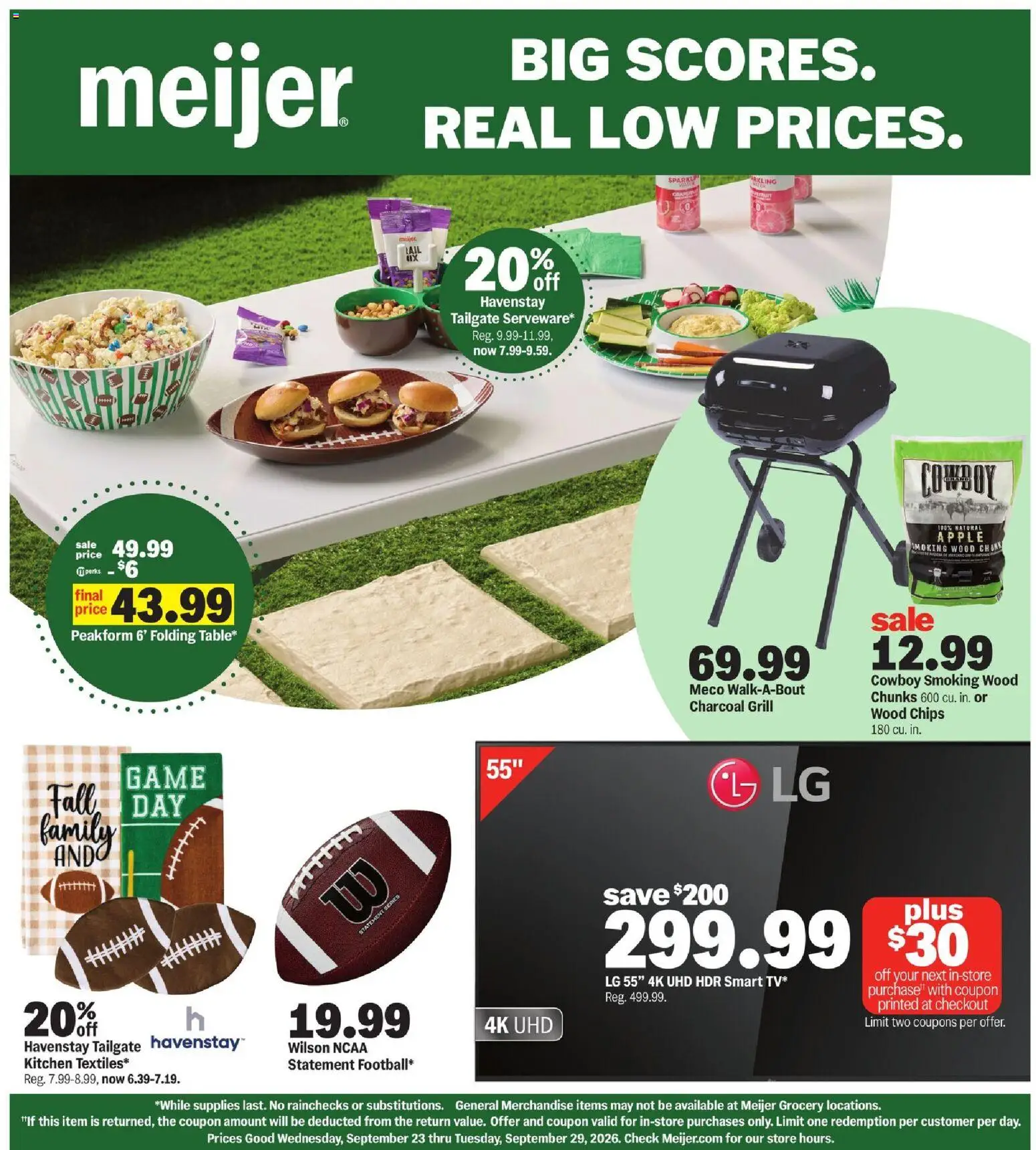 Meijer Ad - valid from 09/23/2026 | Page: 1 | Products: Charcoal, Chips, Game, Grill