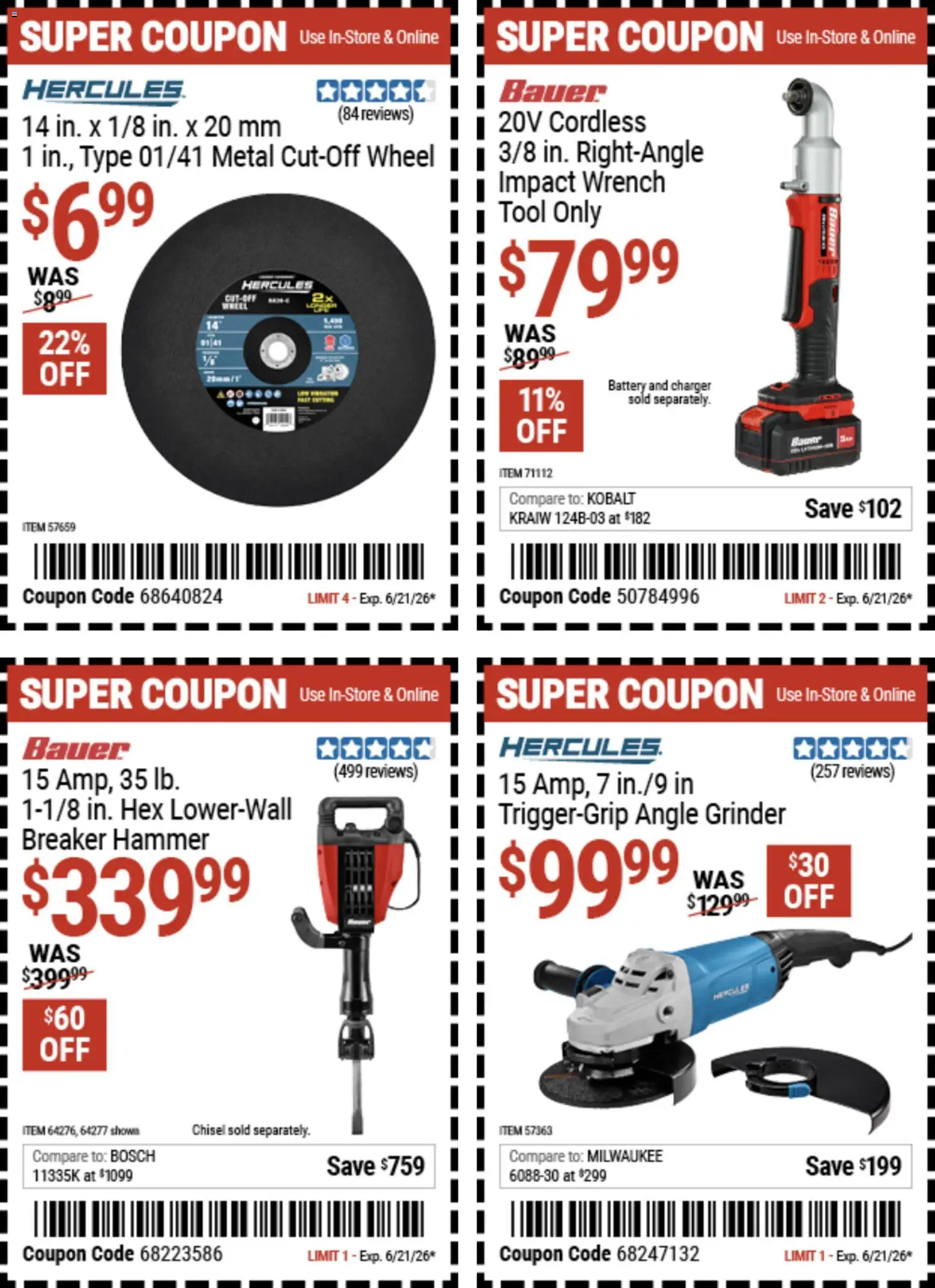 Harbor Freight Weekly Ad - valid from 08.06.2026 | Page: 23 | Products: Angle Grinder, Hammer, Chisel, Grinder