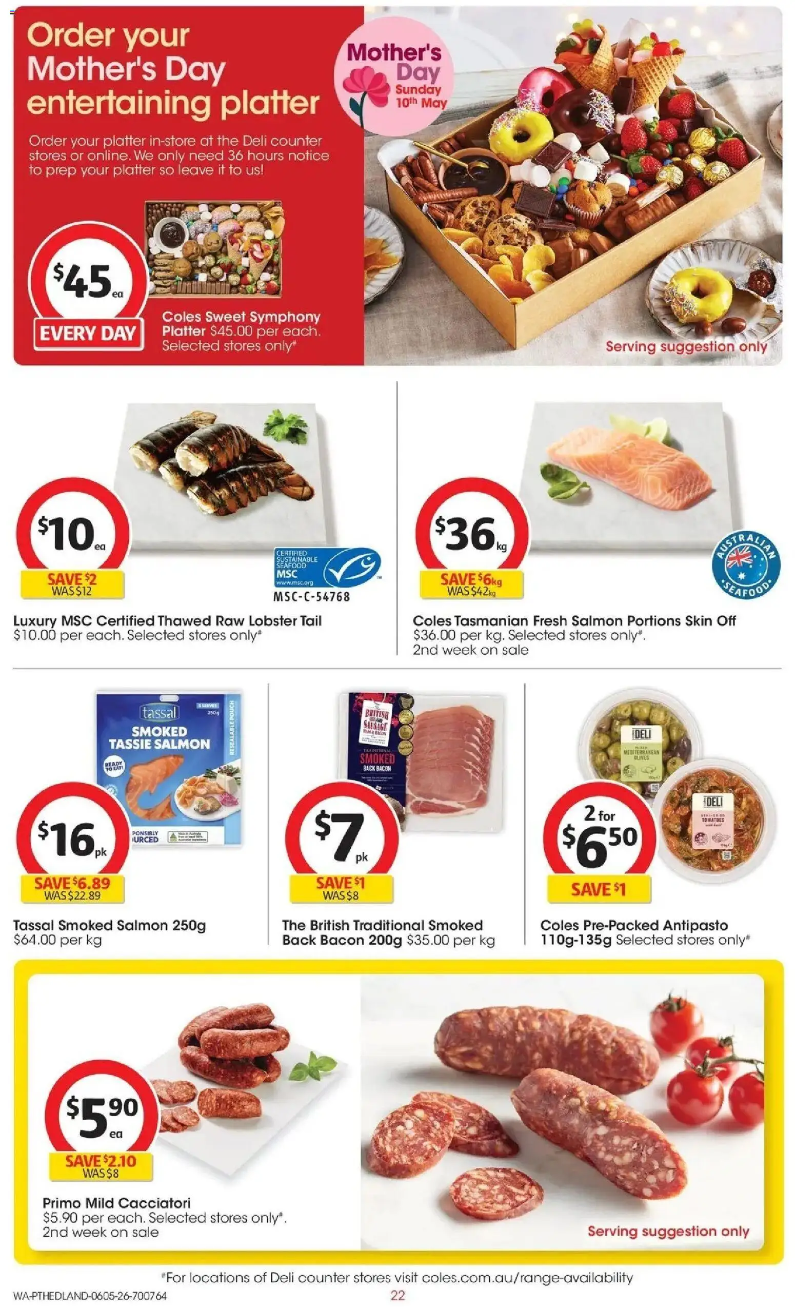 Coles catalogue - valid from 05.05.2026 | Page: 22 | Products: Bacon, Olives, Salmon, Seafood