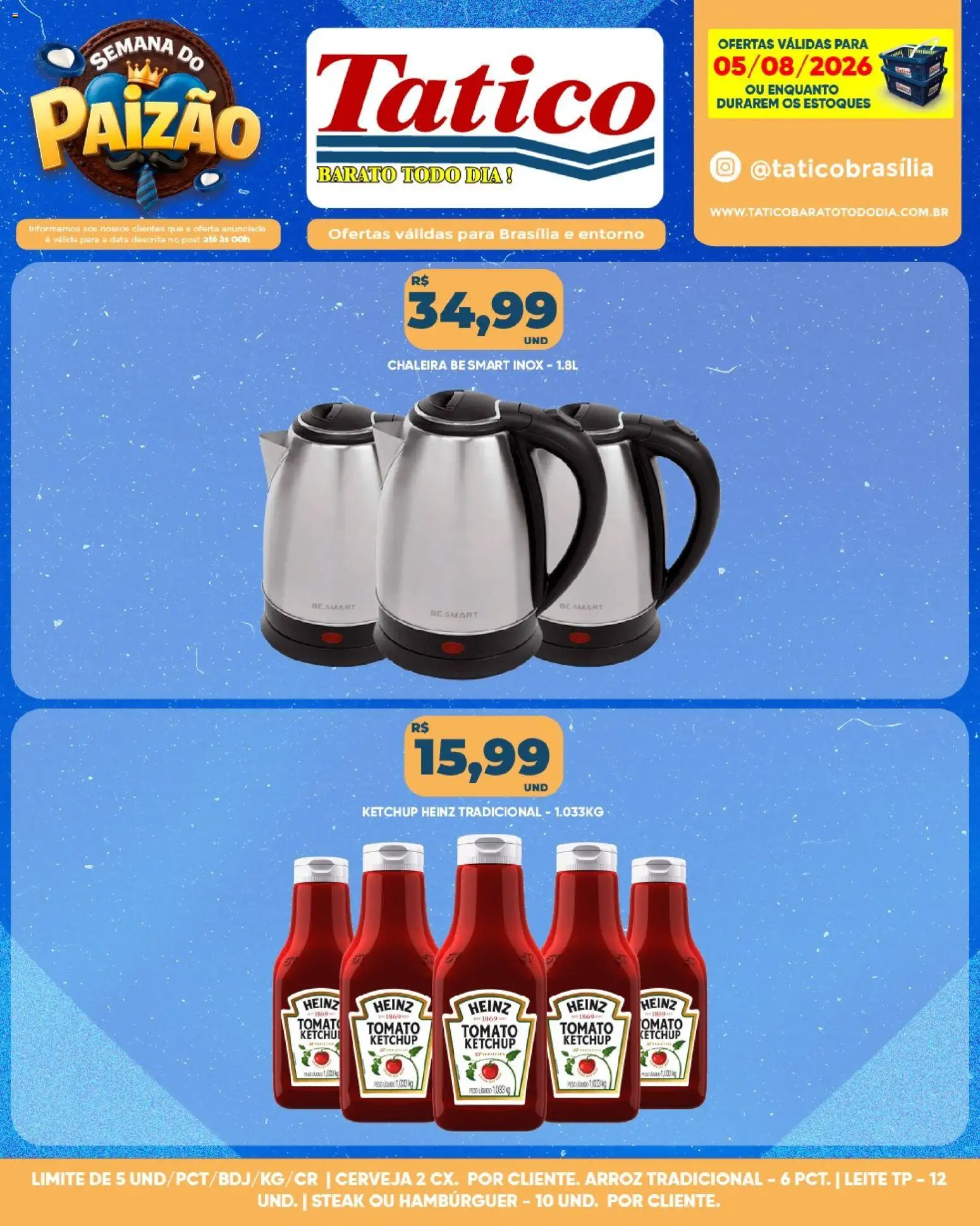 Tatico Folheto - válido de 05/08/2026 | Página: 12 | Produtos: Cerveja, Arroz, Ketchup, Hambúrguer