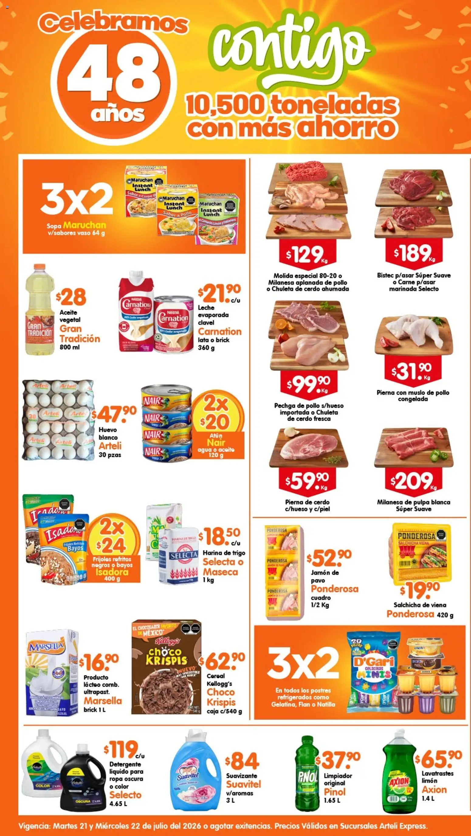 Nuevas ofertas de Arteli válidas en toda la República Mexicana desde el 21/07/2026. ¡Encuentra las mejores ofertas en Arteli folleto Express! | Página: 1 | Productos: Detergente, Atún, Limpiador, Caja
