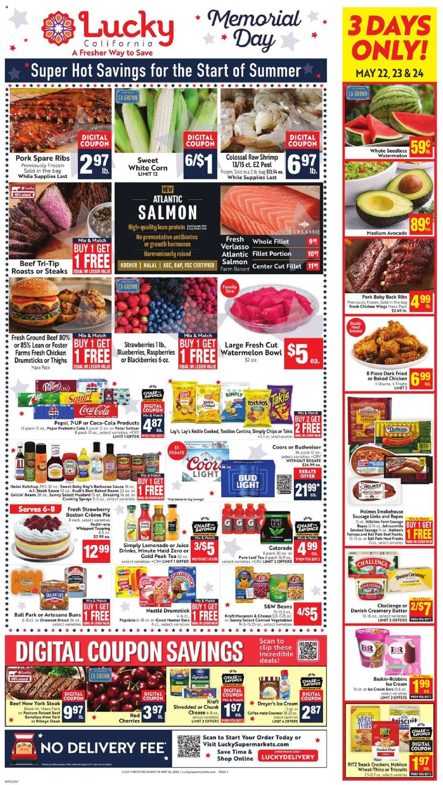 Lucky Supermarkets Weekly - AK - valid from 20.05.2026 | Page: 1 | Products: Corn, Clip, Cheese, Juice