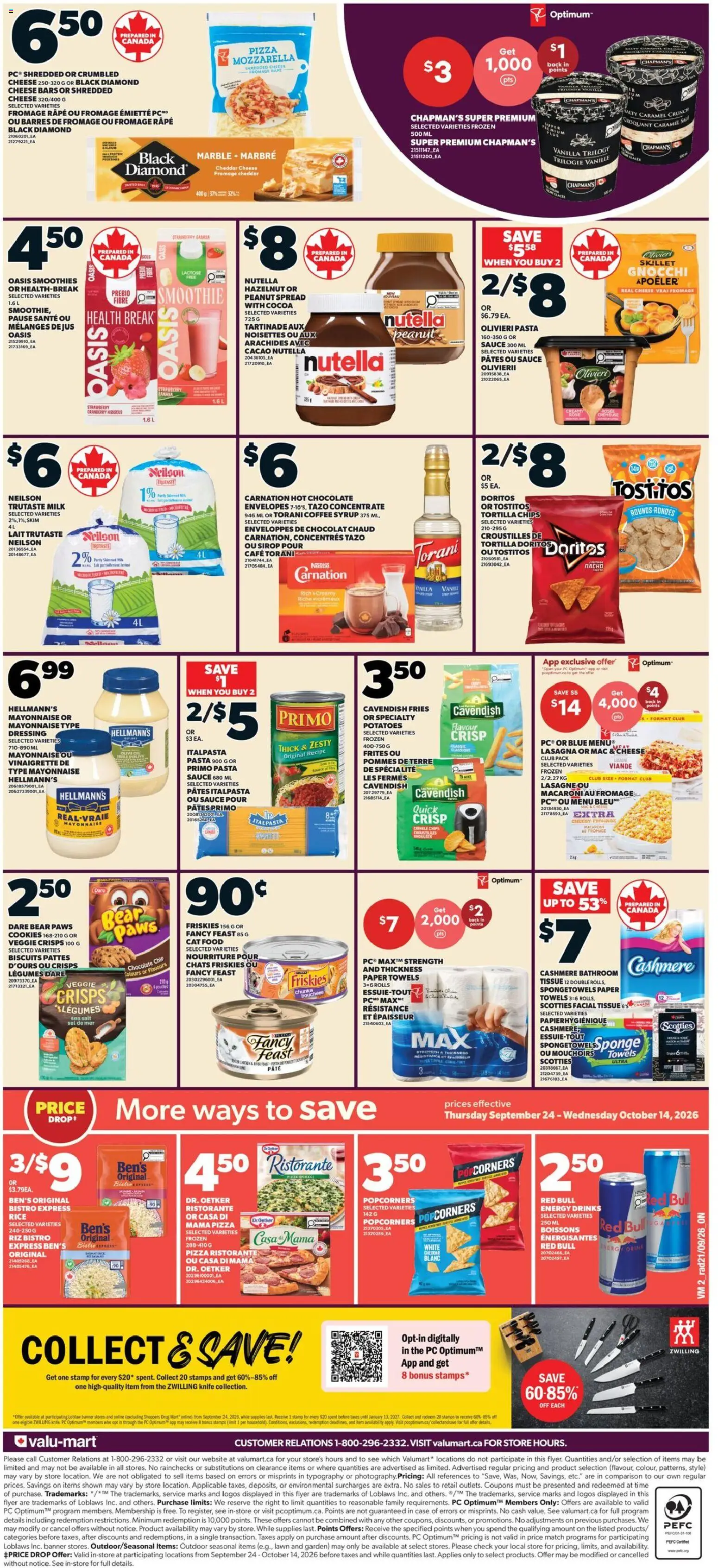 Valu Mart flyer valid from Sep 24, 2026 | Page: 2 | Products: Cookies, Mozzarella, Case, Peanuts