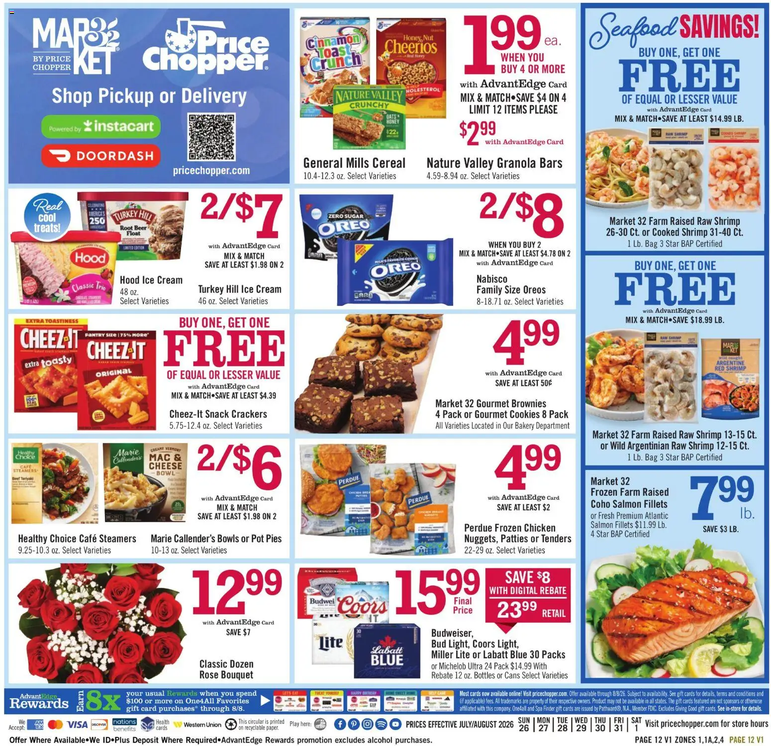 Price Chopper Weekly Ad - valid from 07/26/2026 | Page: 12 | Products: Cheese, Beef, Ice cream, Seafood