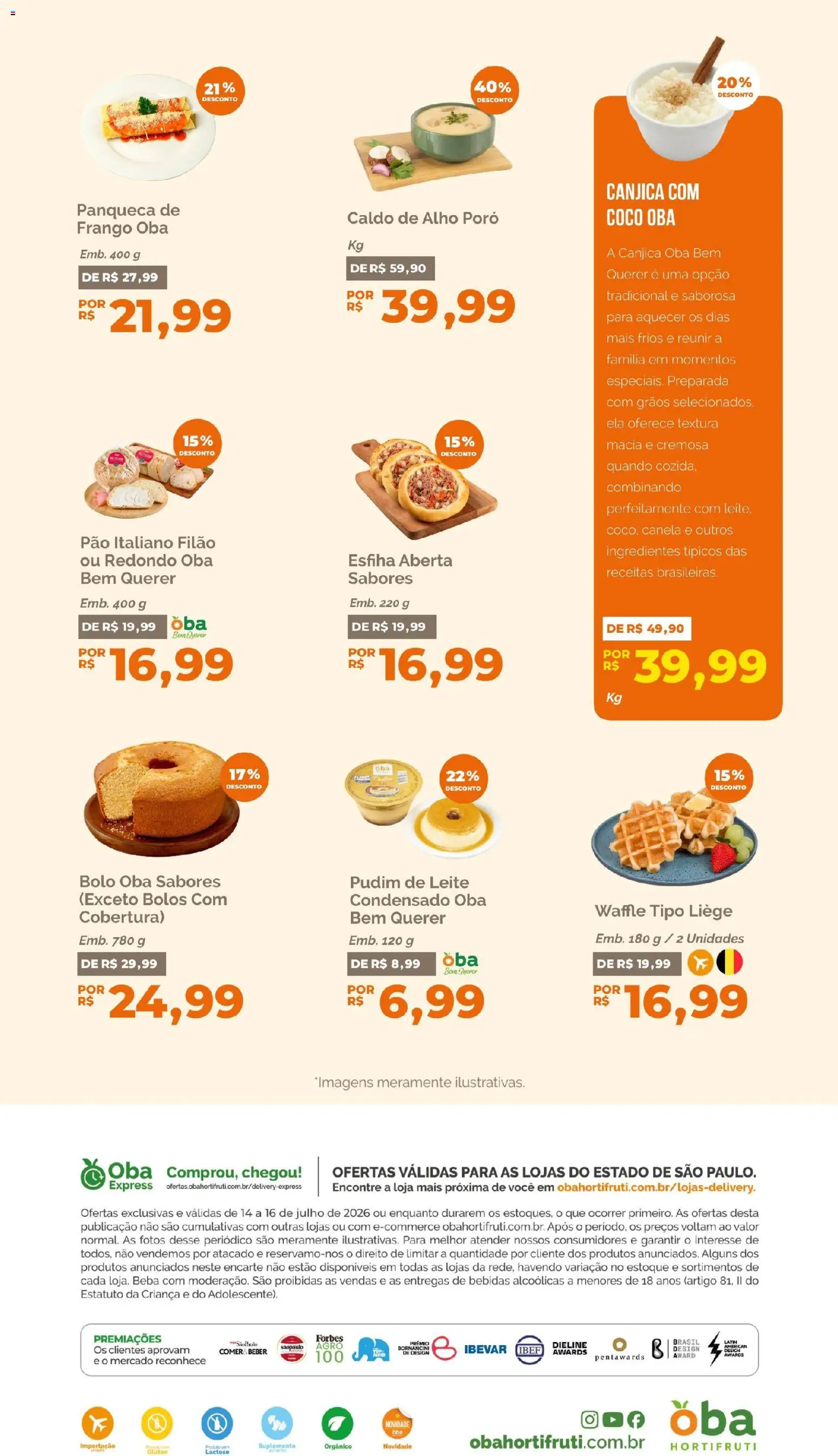 Oba Hortifruti Folheto - válido de 14/07/2026 | Página: 10 | Produtos: Coco, Alho, Pão, Bolo