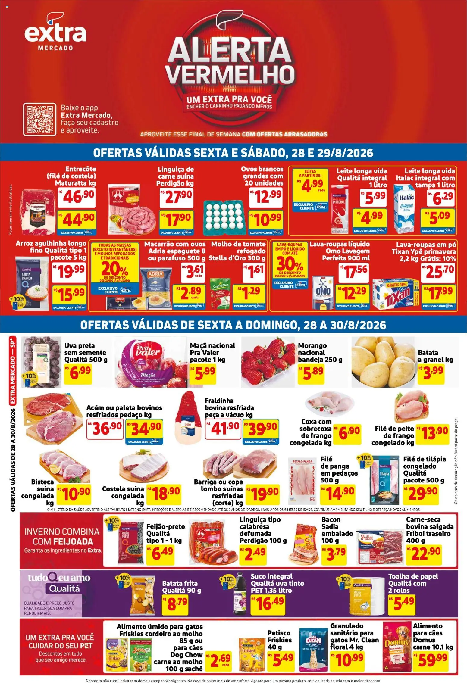 Extra Folheto - válido de 28/08/2026 | Página: 1 | Produtos: Molho de tomate, Linguiça, Ovos, Frango