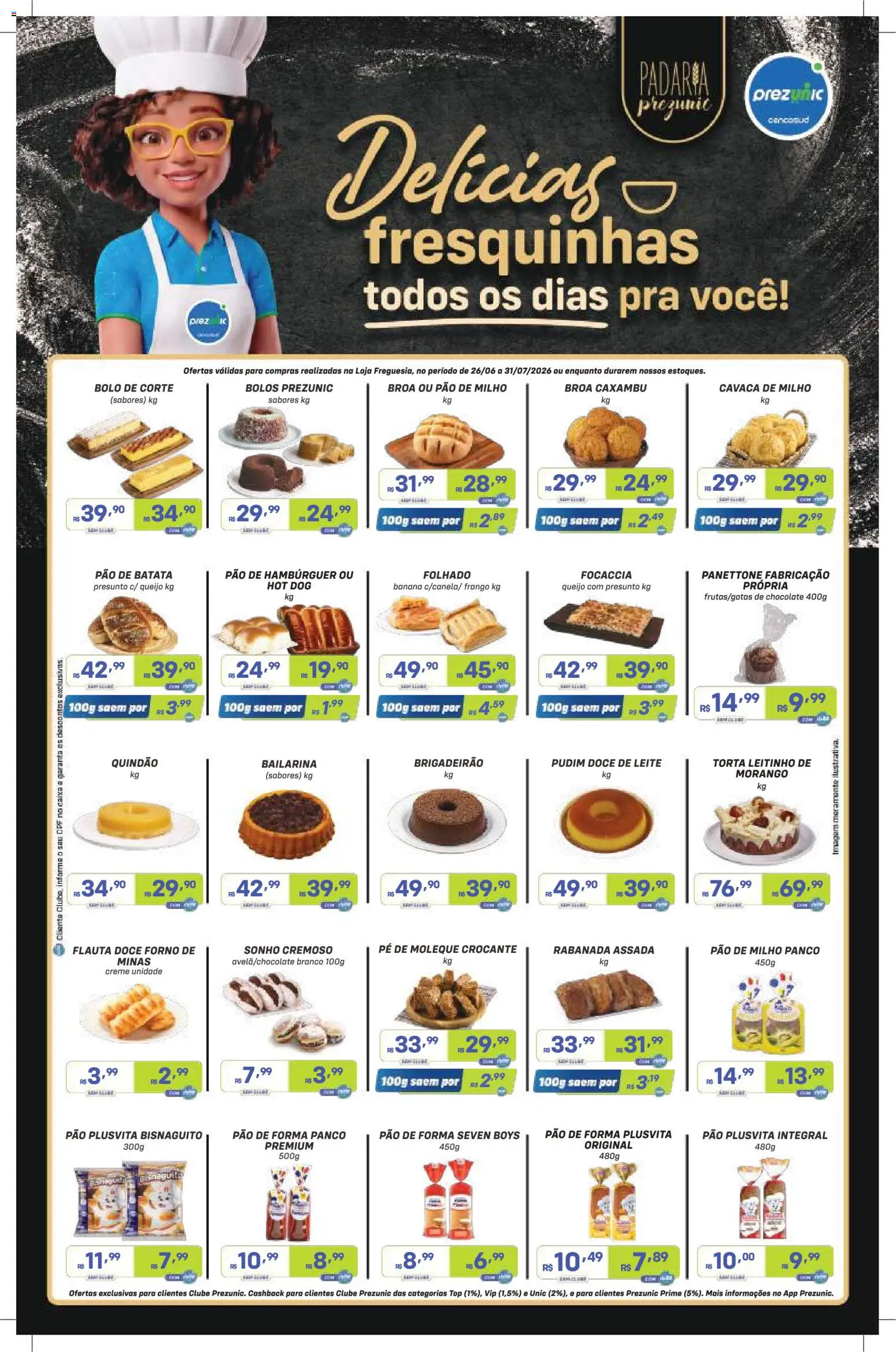 Prezunic Folheto - válido de 17/06/2026 | Página: 6 | Produtos: Caixa, Leite, Pão, Bolo