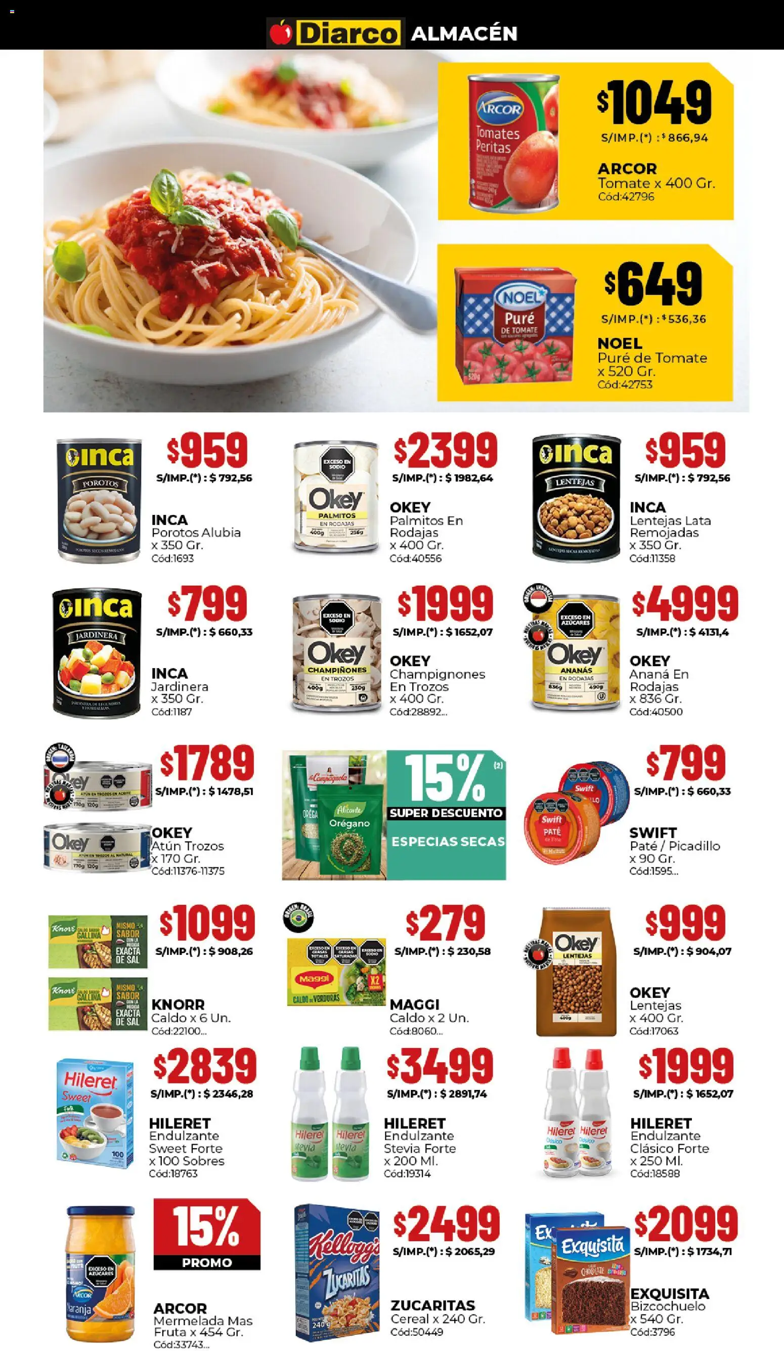 Diarco ofertas │ válido desde el 06/04/2026 | Página: 3 | Productos: Especias, Lentejas, Palmitos, Mermelada