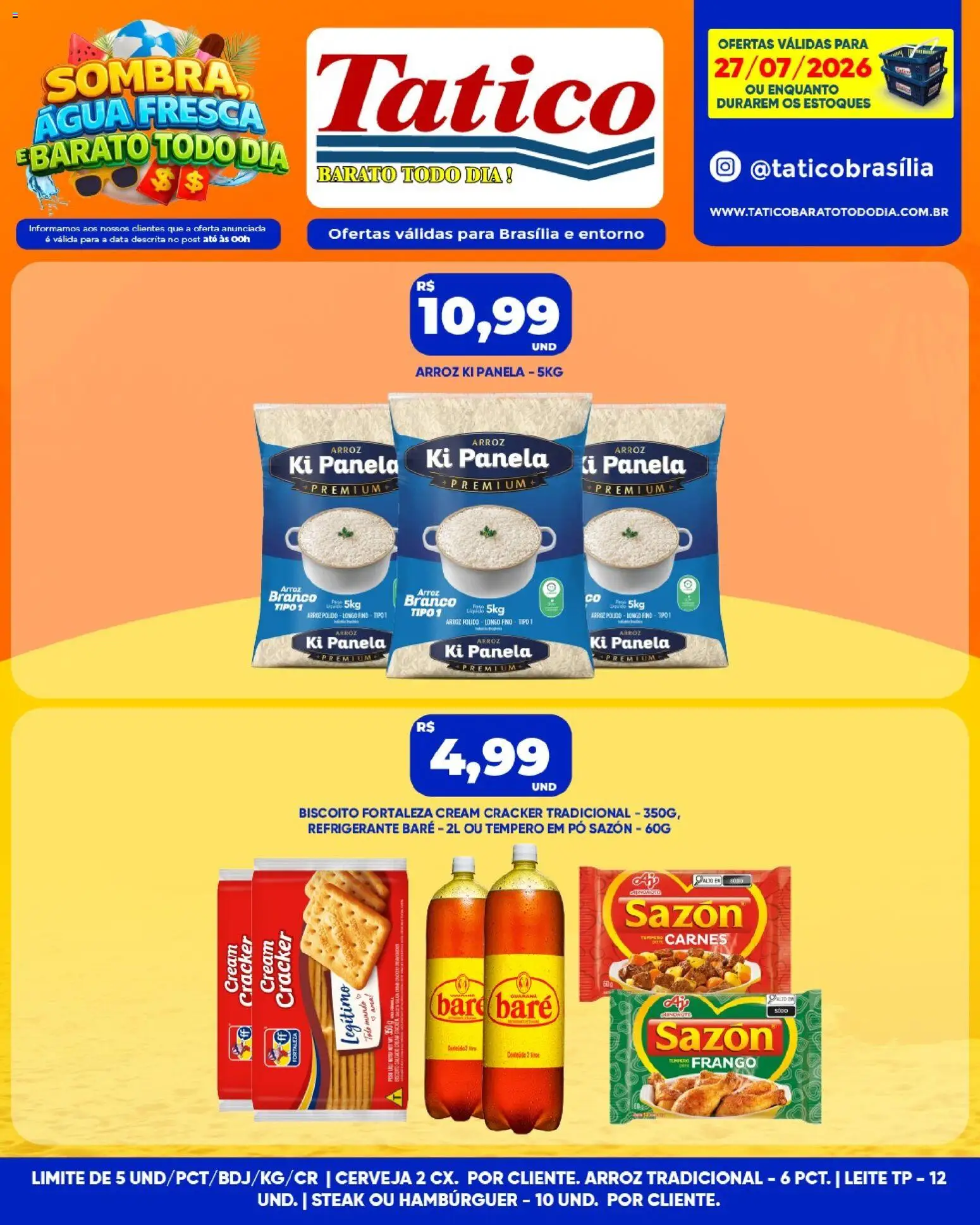 Tatico Folheto - válido de 27/07/2026 | Página: 6 | Produtos: Biscoito, Arroz, Hambúrguer, Refrigerante