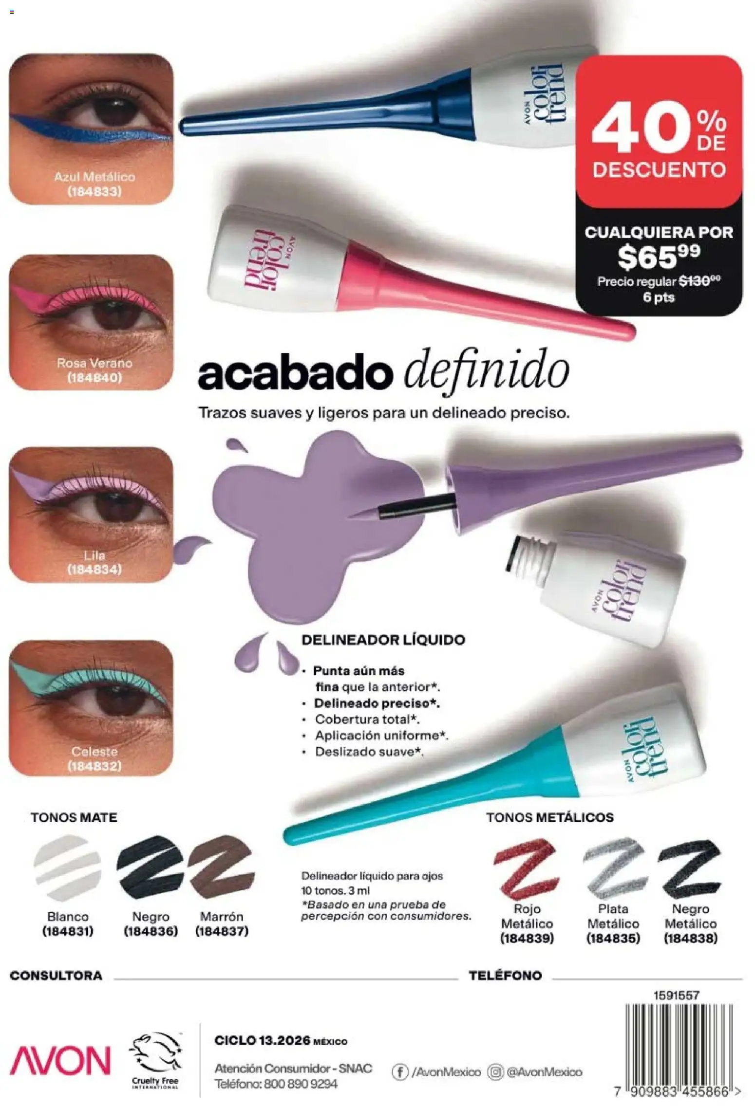 Nuevas ofertas de AVON válidas en toda la República Mexicana desde el 21/08/2026. ¡Encuentra las mejores ofertas en AVON campaña 13 2026! | Página: 168 | Productos: Mate, Teléfono, Delineador