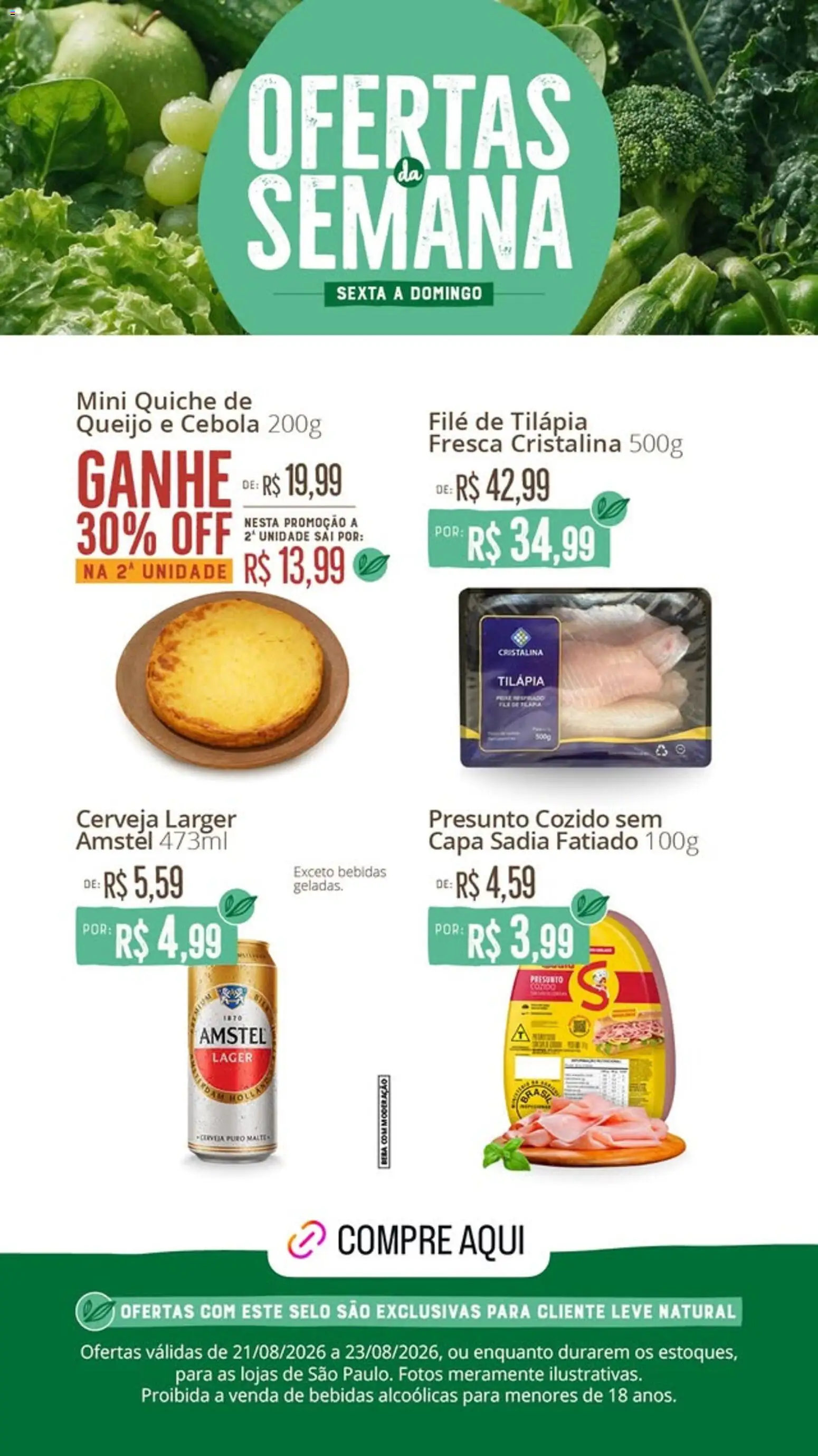 Natural da Terra Folheto - válido de 21/08/2026 | Página: 1 | Produtos: Queijo, Tilápia, Presunto, Filé de tilápia