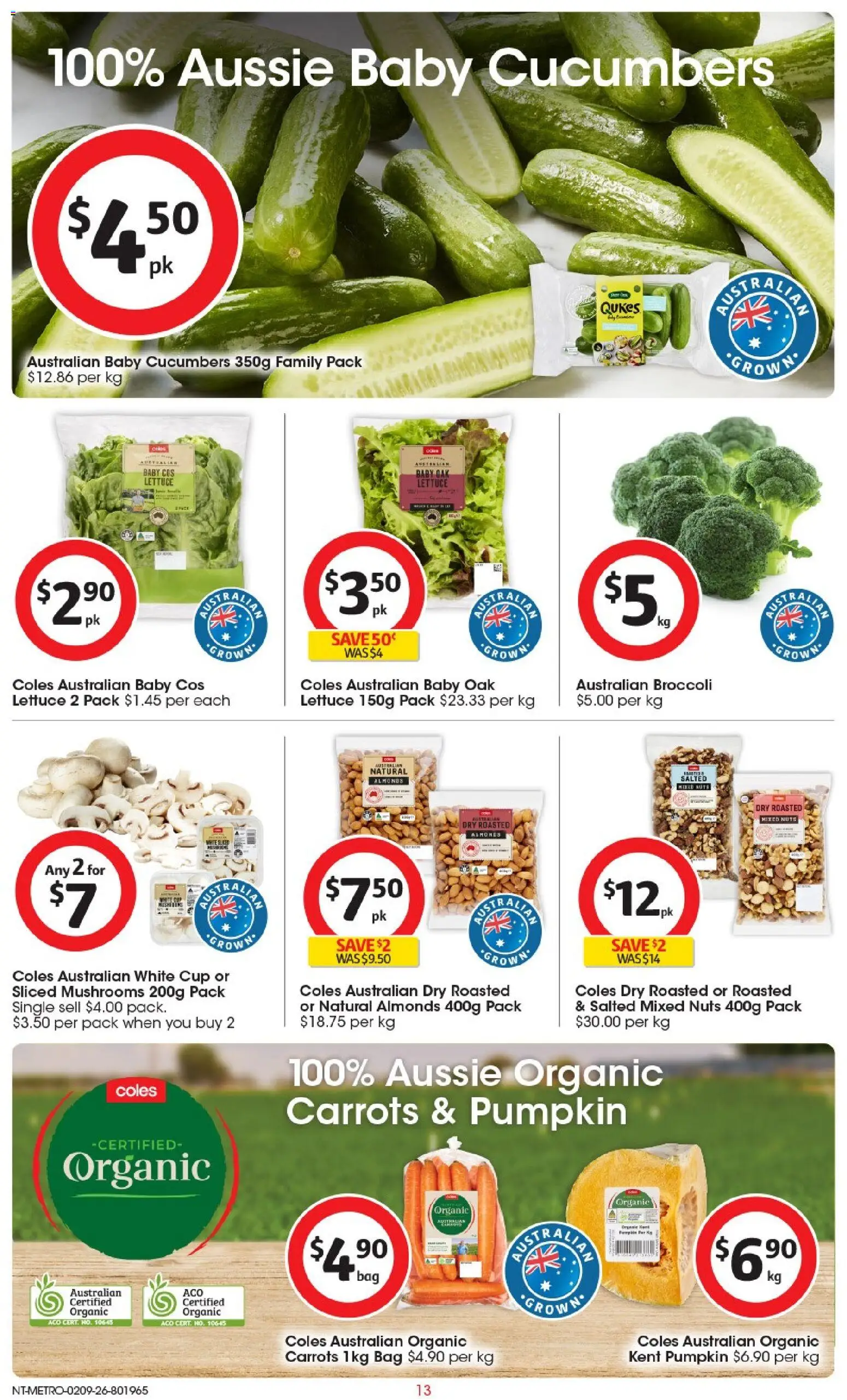 Coles catalogue - valid from 02/09/2026 | Page: 14 | Products: Almonds, Cucumber, Lettuce, Mushrooms