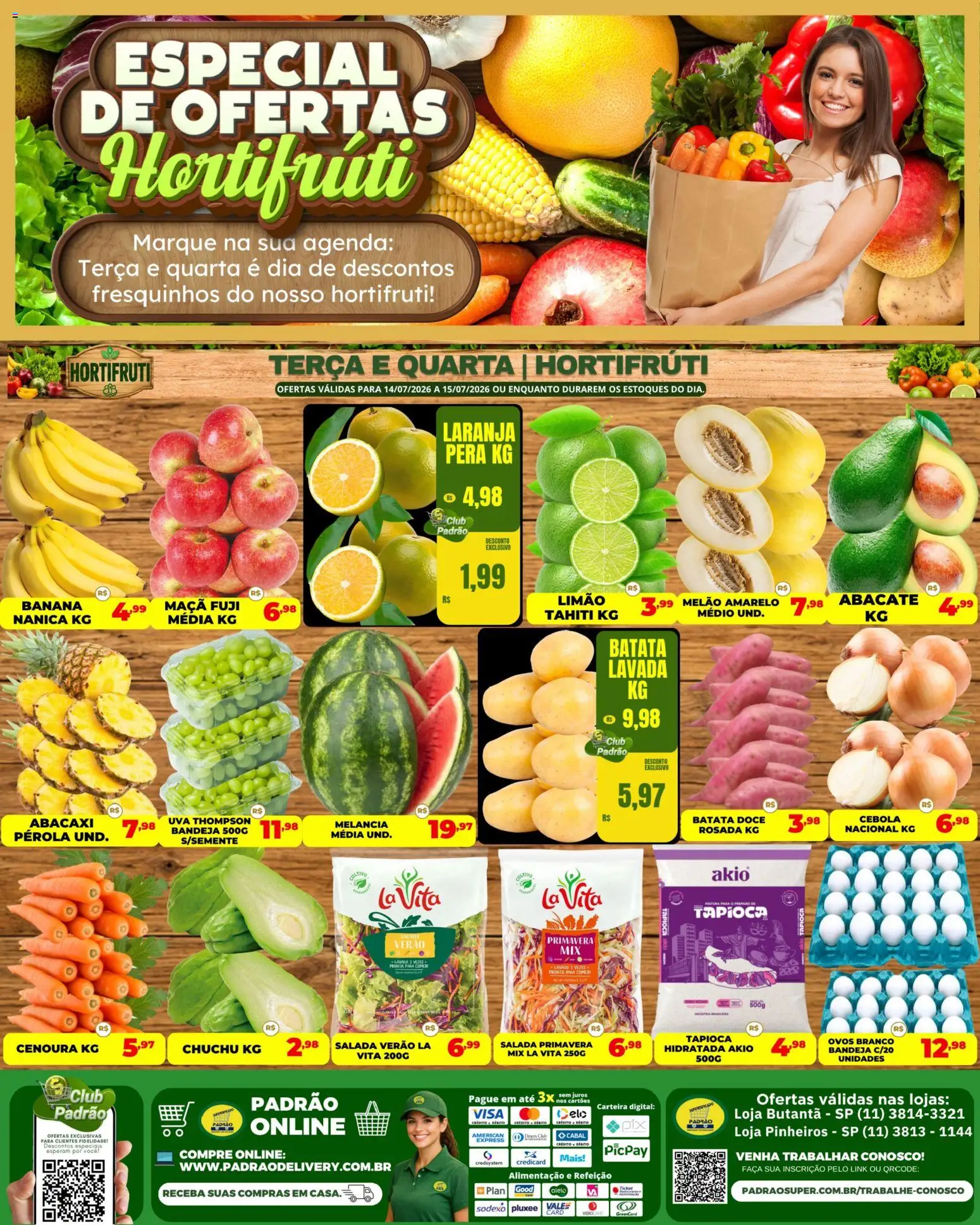 Supermercado Padrão Folheto - válido de 14/07/2026 | Página: 1 | Produtos: Melancia, Pera, Faca, Batata