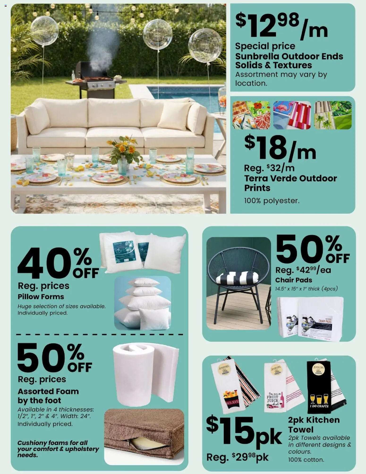 Fabricland flyer valid from 01.04.2026 | Page: 9 | Products: Pillow, Chair, Juice